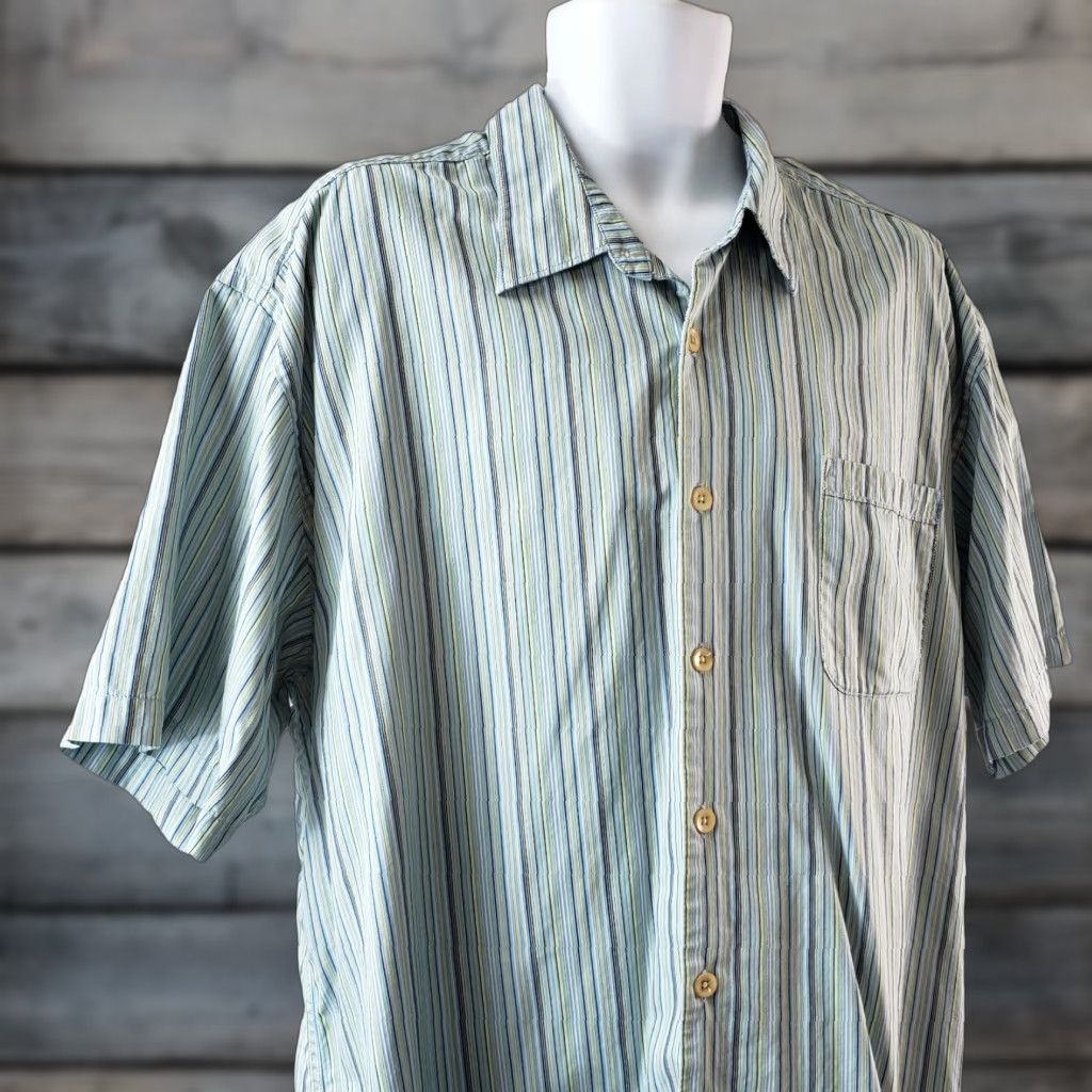 Tommy Bahama Tommy Bahama Button-Up Shirt Mens 2XL Blue Green Stripe Cotton Short Sleeve Collared Front Button 2XL Size US XXL / EU 58 / 5 - 1 Thumbnail