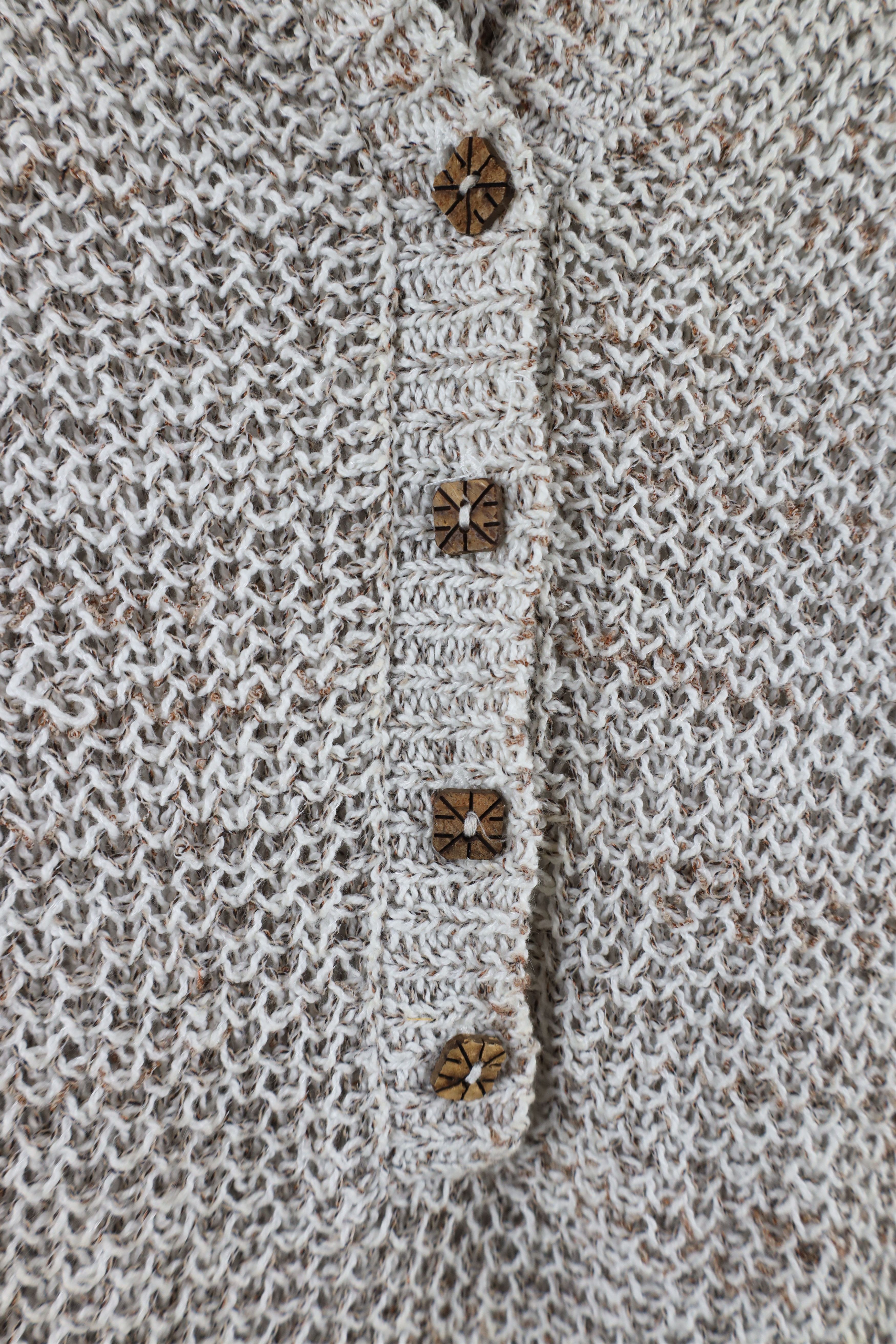 Free People × Vintage Free People Lightweight Crochet Knit Henley Hoodie Beige Size M / US 6-8 / IT 42-44 - 5 Thumbnail
