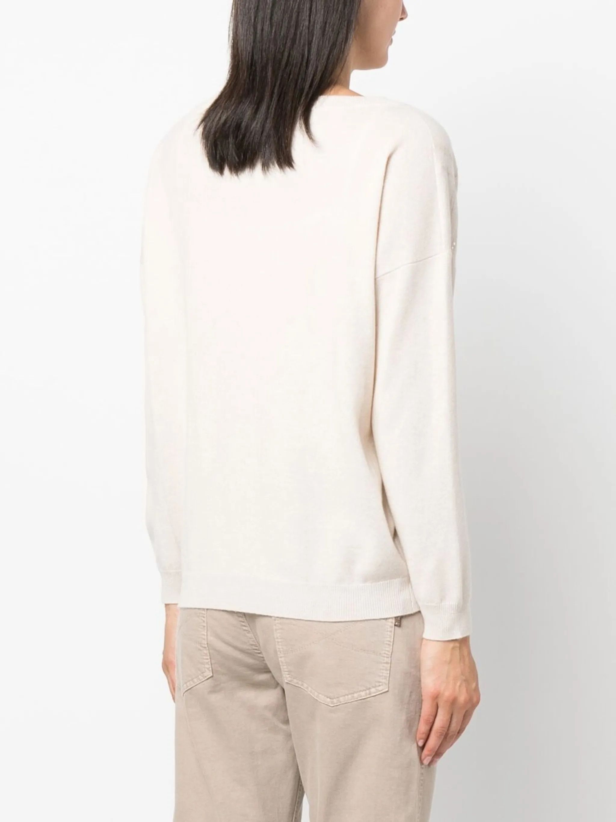 Brunello Cucinelli o1y0825 V-neck Sweater in Ivory Size XS / US 0-2 / IT 36-38 - 4 Thumbnail