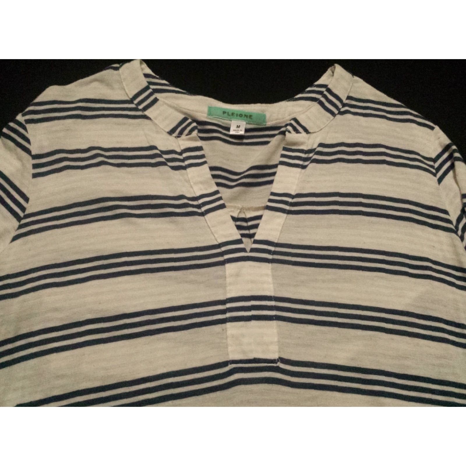 Vintage Pleione Shirt Blouse M Blue Striped V-Neck 3/4 Sleeve Polyester Rayon Womens Size M / US 6-8 / IT 42-44 - 3 Thumbnail