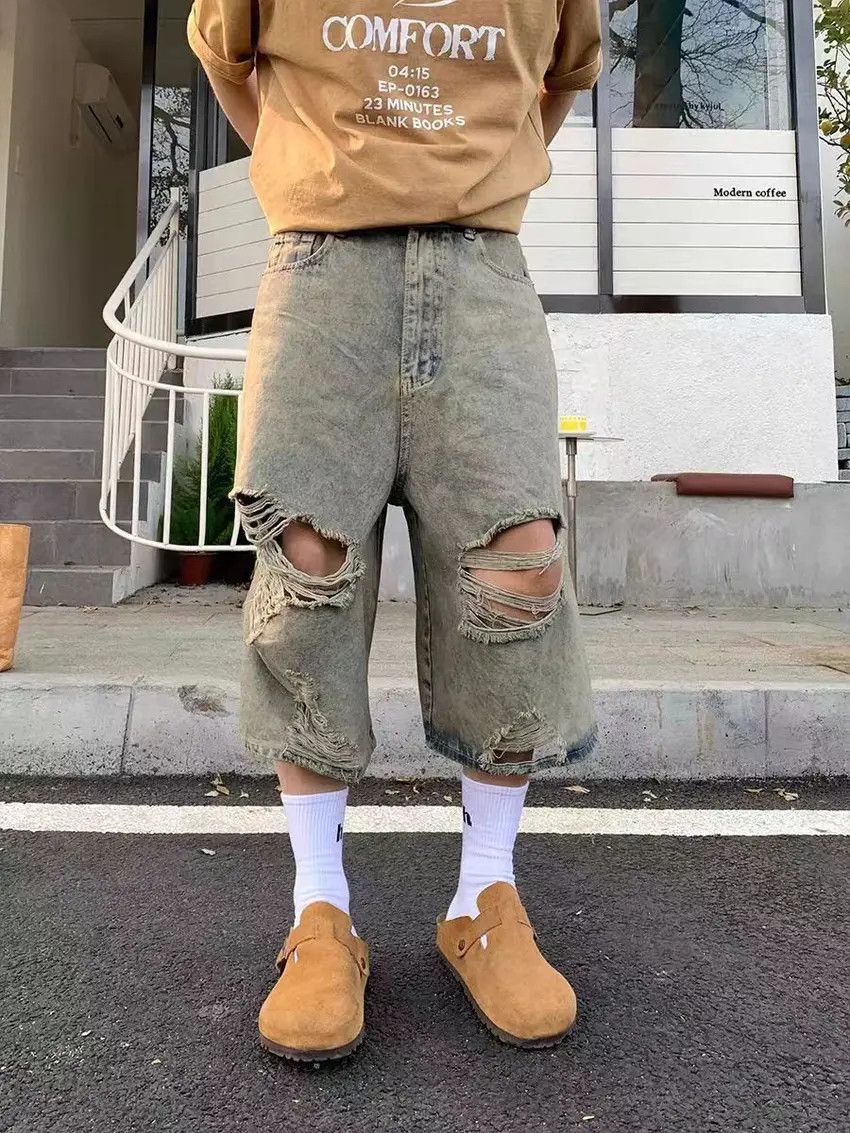 Designer × Japanese Brand Washed Vintage Ripped Loose 6 Point Denim Shorts Size US 32 / EU 48 - 2 Thumbnail