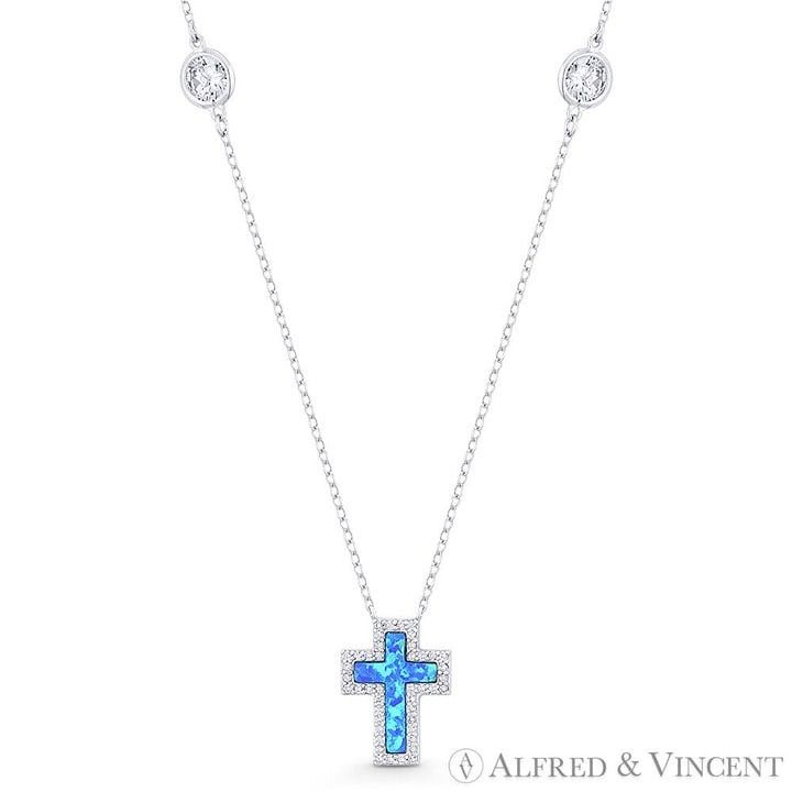 Other Pacific Blue Opal CZ Crystal Cross in .925 Sterling Silver Size ONE SIZE - 2 Thumbnail