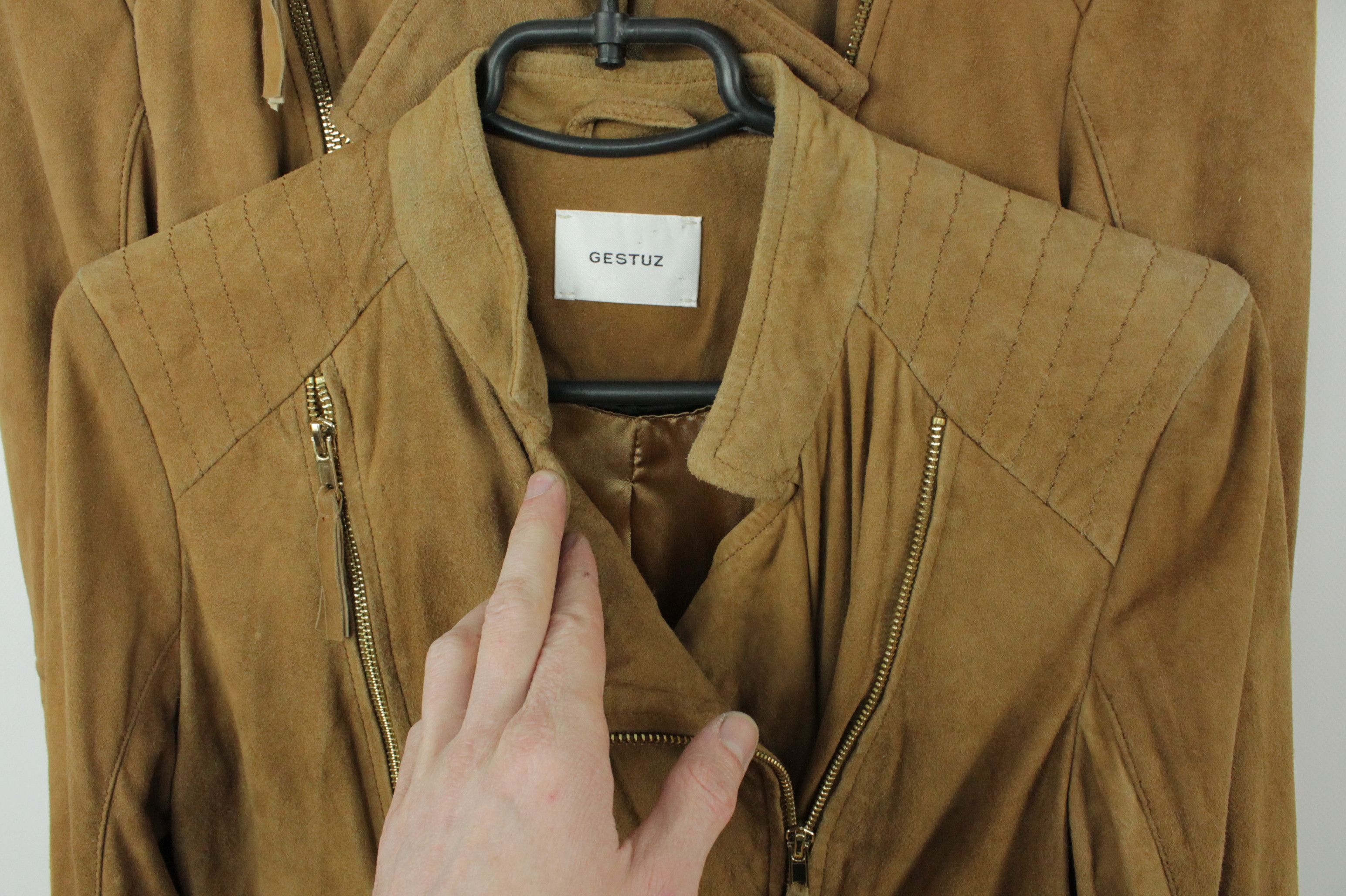 Genuine Leather × Gestuz GESTUZ Joya Goat Suede Camel Leather Biker Jacket Size S / US 4 / IT 40 - 10 Thumbnail