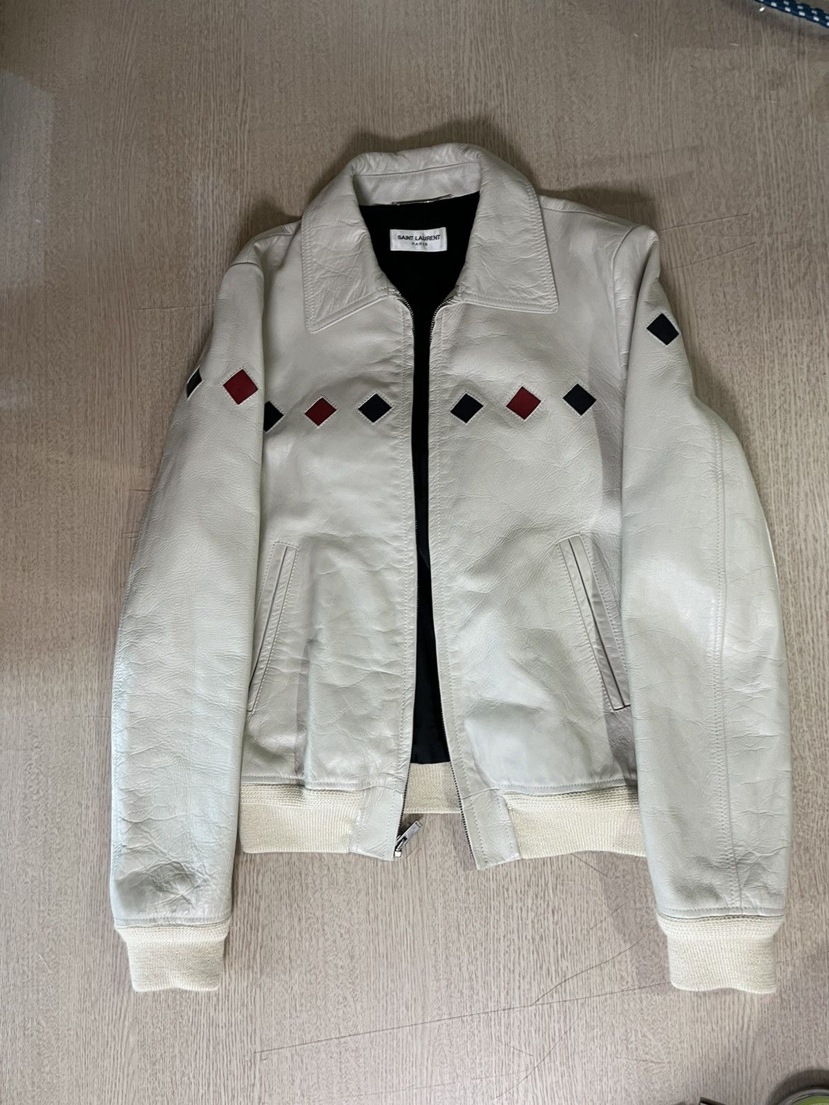 46 Saint Laurent Diamond patch leather bomber jacket