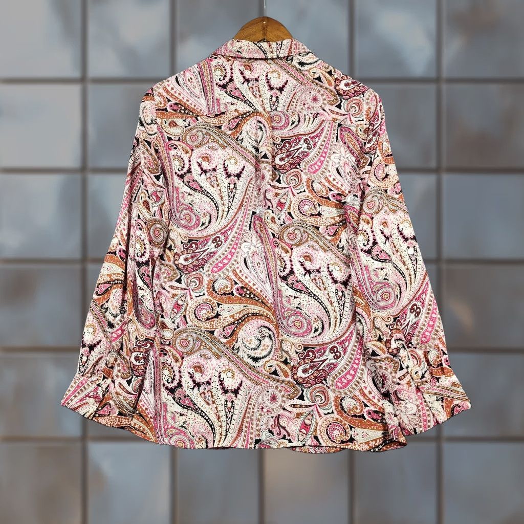 Talbots Talbots Womens Top Large Petite Pink Paisley Lightweight Button Up Office Artsy Blouse Long Sleeve Button Collar Petites Women Size L / US 10 / IT 46 - 1 Thumbnail