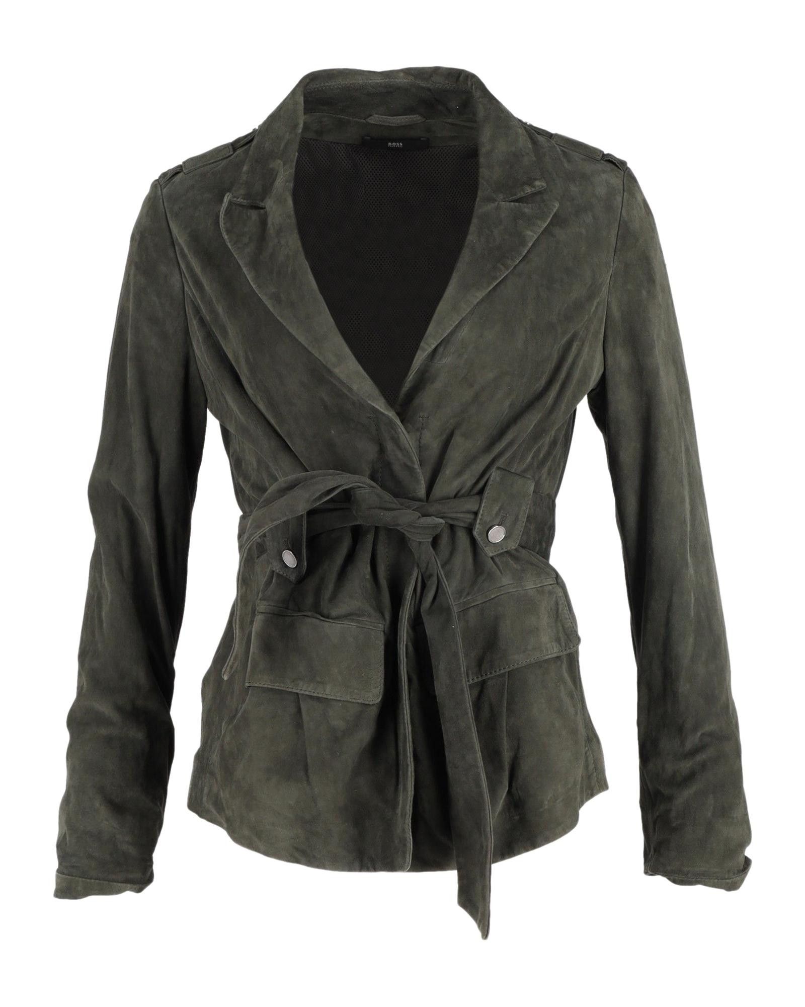 image of Hugo Boss Luxurious Green Suede Belted Jacket, Women's (Size Medium)