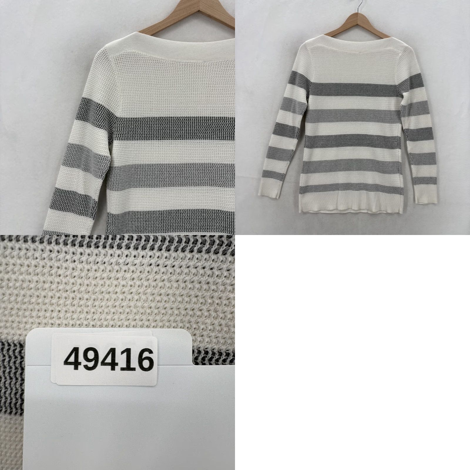 Market Market & Spruce Tawnee Waffle Knit Sweater Womens XS Gray Stripe Boat Neck NWT Size XS / US 0-2 / IT 36-38 - 9 Thumbnail