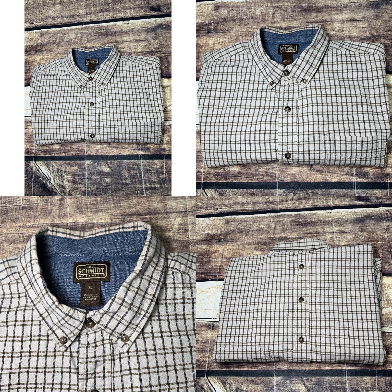 Vintage CE Schmidt Shirt Long Sleeve Plaid White Brown XL Mens Work Wear Button-Down Shirt Size US XL / EU 56 / 4 - 8 Thumbnail