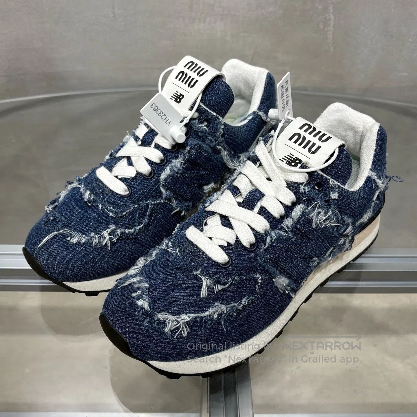 Miu Miu Miu Miu X NB 574 Blue Damaged Jeans Sports Shoes Size US 6 / IT 36 - 1 Thumbnail