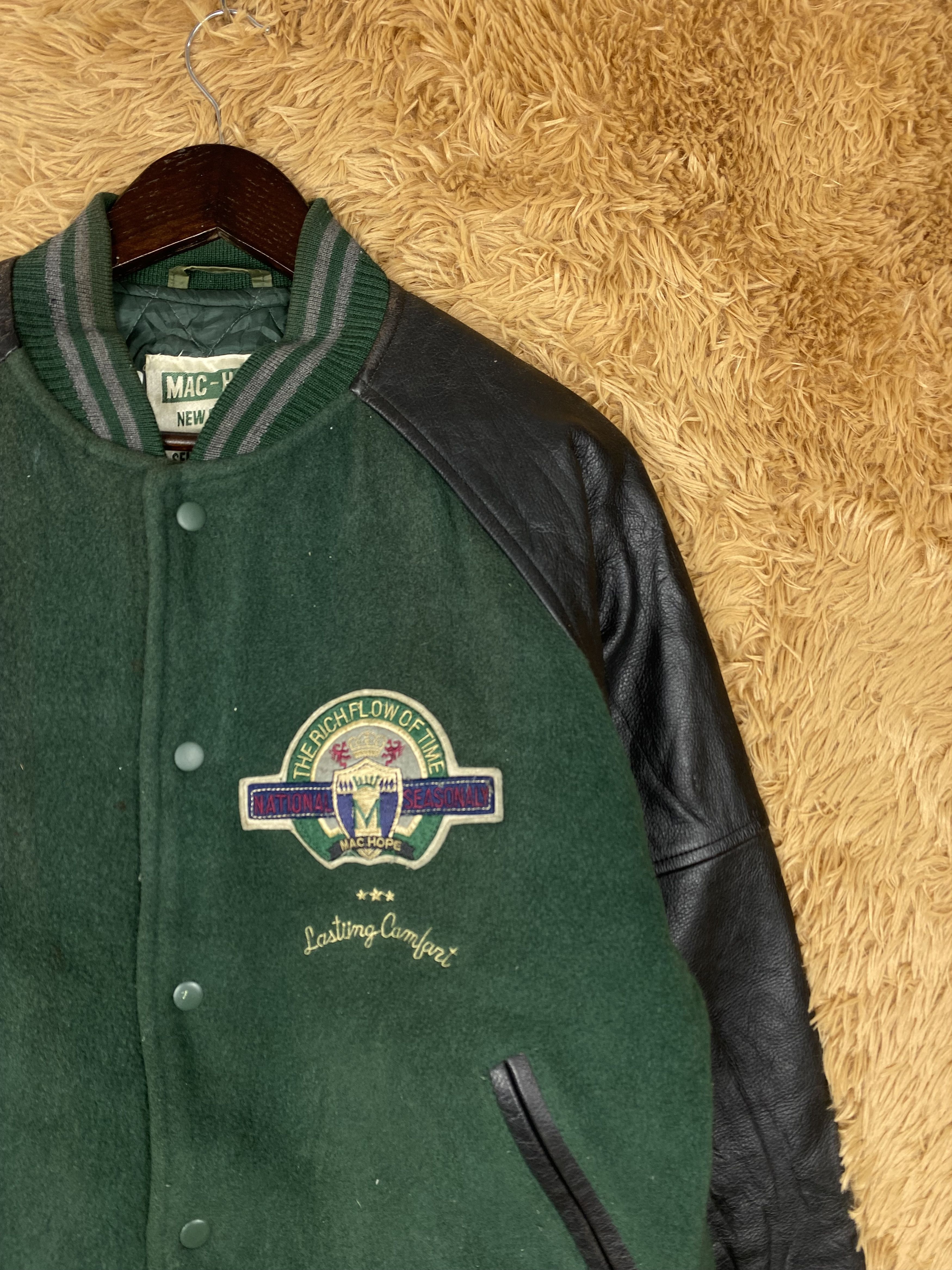 Japanese Brand Vintage Mac Hope Leather Sleeve Varsity Jacket DJ0205 Size US L / EU 52-54 / 3 - 3 Thumbnail