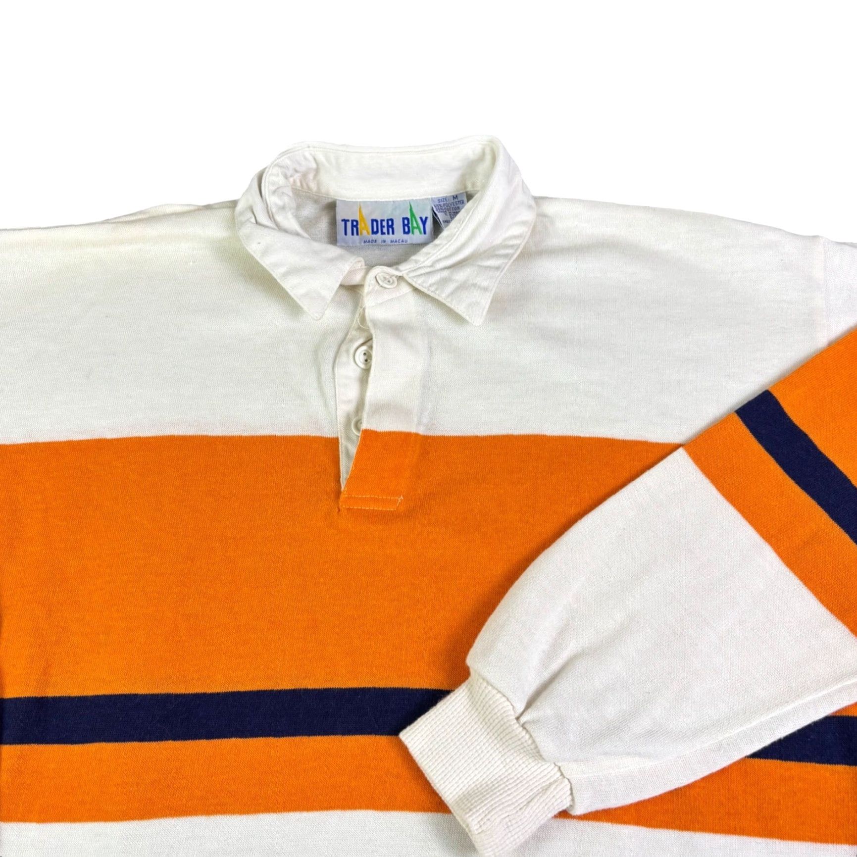Vintage Trader Bay Polo Shirt Mens Medium Long Sleeve White Orange Striped Vintage 90s Casual Shirt Size US M / EU 48-50 / 2 - 2 Thumbnail