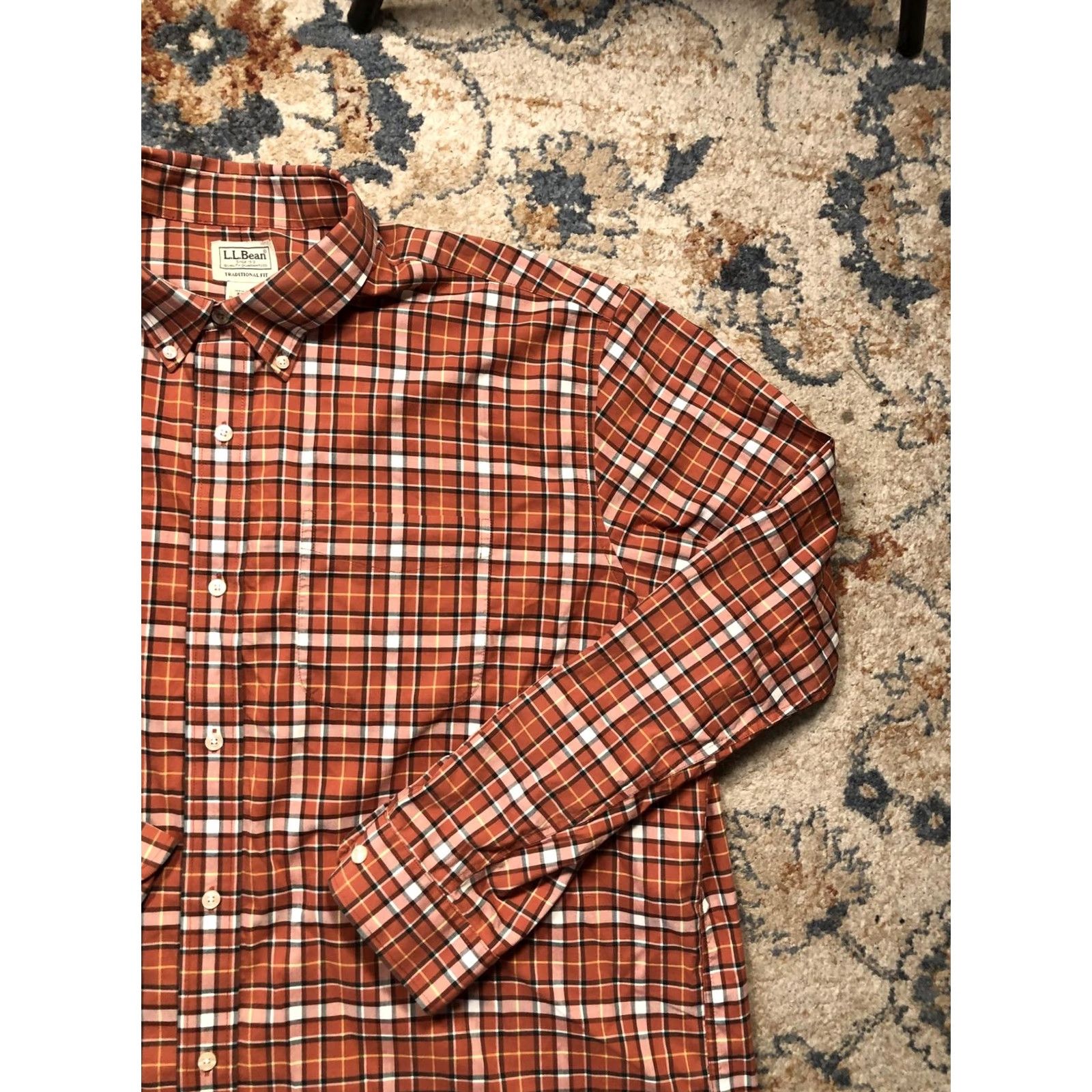 Vintage L.L.Bean Shirt Mens 2XL Orange Plaid Button-Down Cotton Traditional Fit Long Sleeve Size US XXL / EU 58 / 5 - 4 Thumbnail