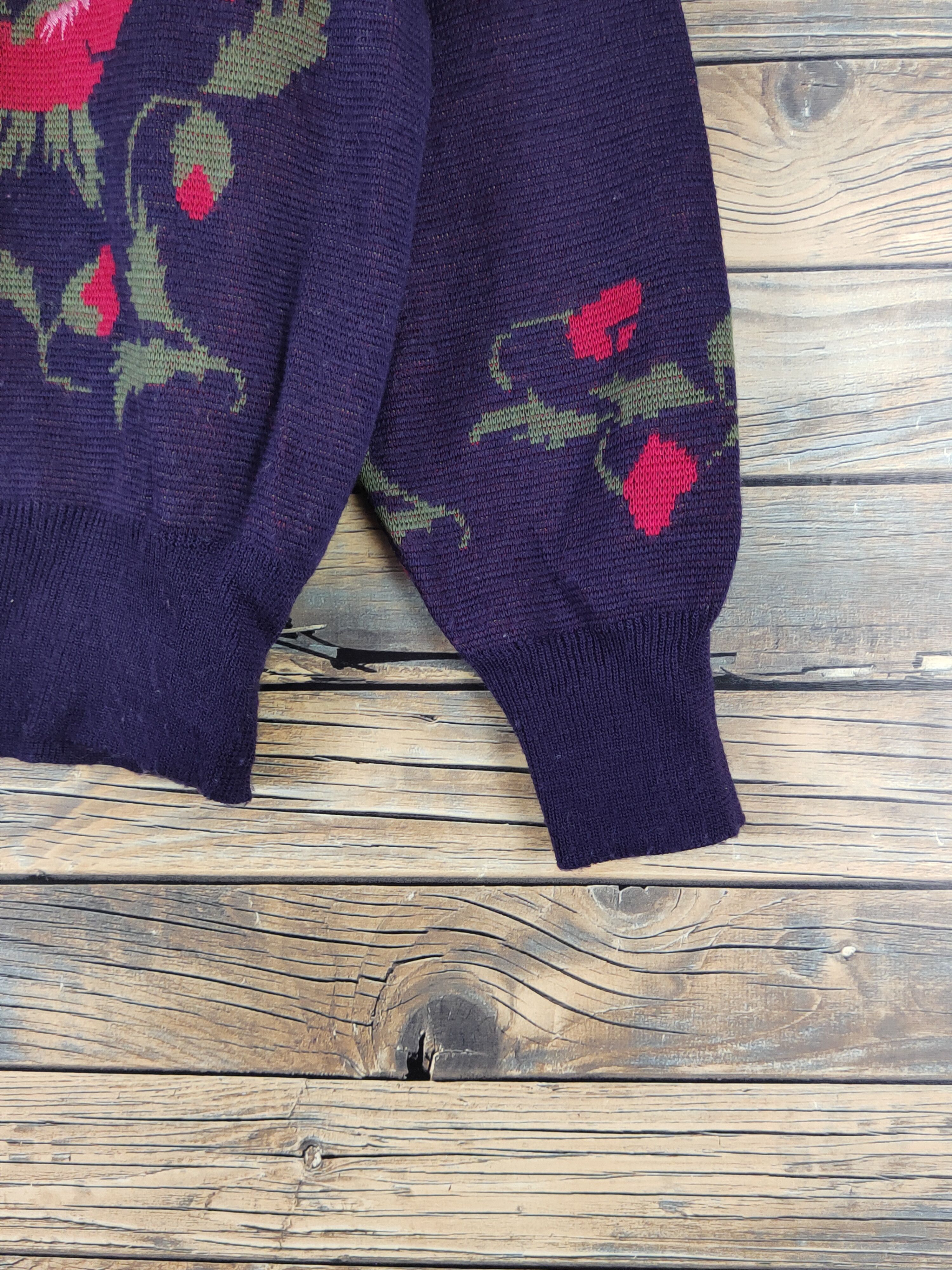 Vintage Cadorna Dark Purple Flowers Knitwear Sweatshirts #W1542 Size M / US 6-8 / IT 42-44 - 6 Thumbnail