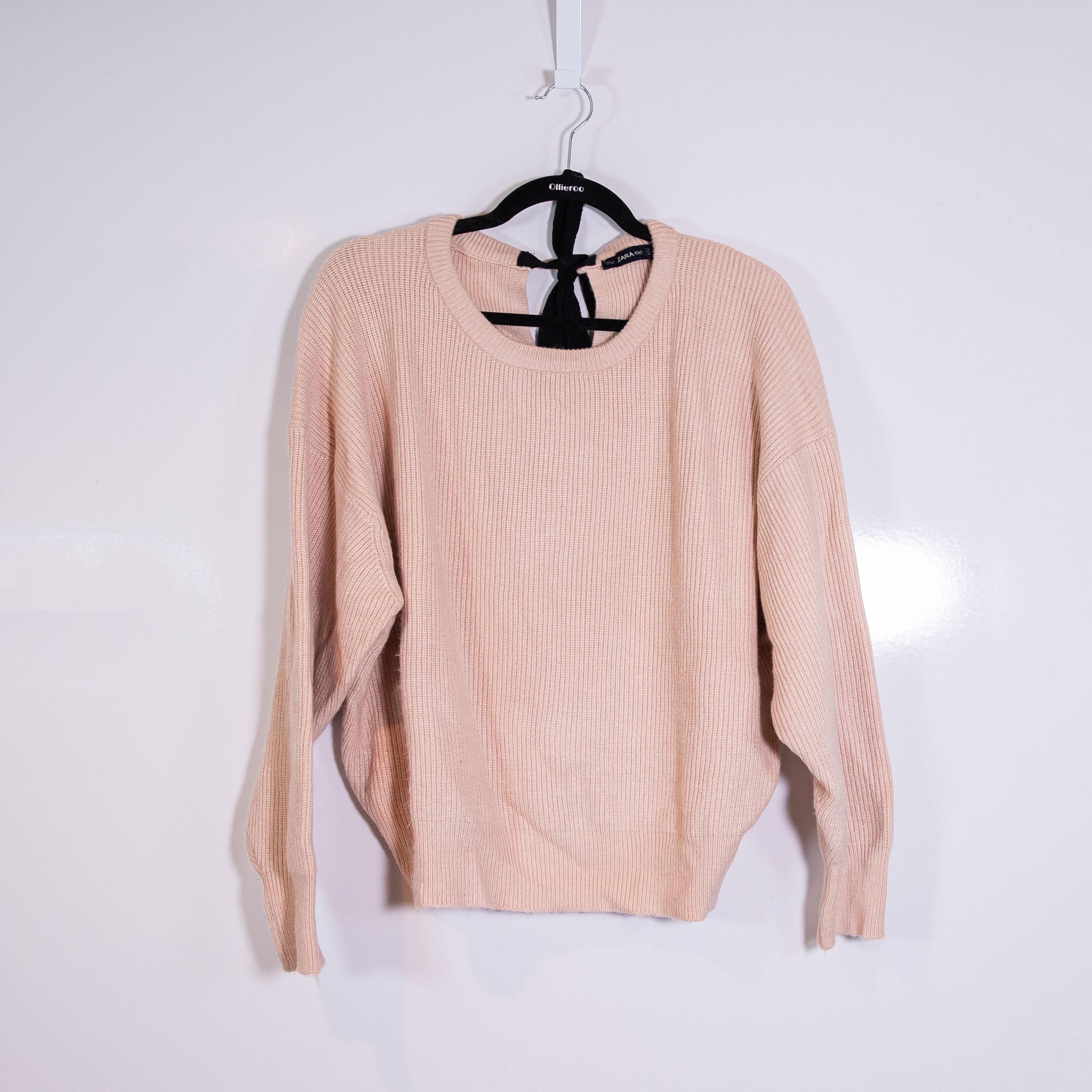 Zara Zara Ribbed Knit Stretch Crew Neck Bow Size S / US 4 / IT 40 - 1 Thumbnail