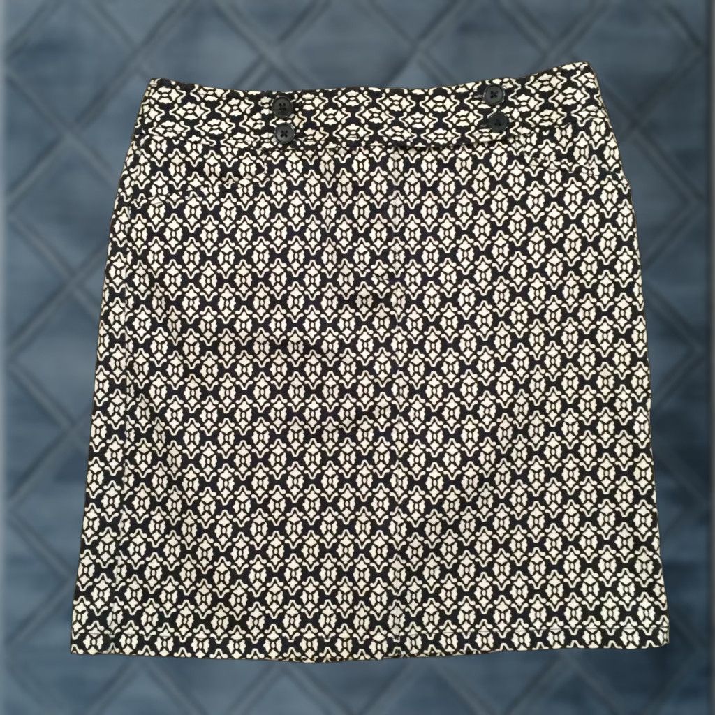 Ann Taylor Ann Taylor Skirt Women Knee Length Black Geometric Pencil Unlined Zip Pockets Size 2 Regular Cotton Blend Machine Washable Vintage No Size 26" / US 2 / IT 38 - 1 Thumbnail