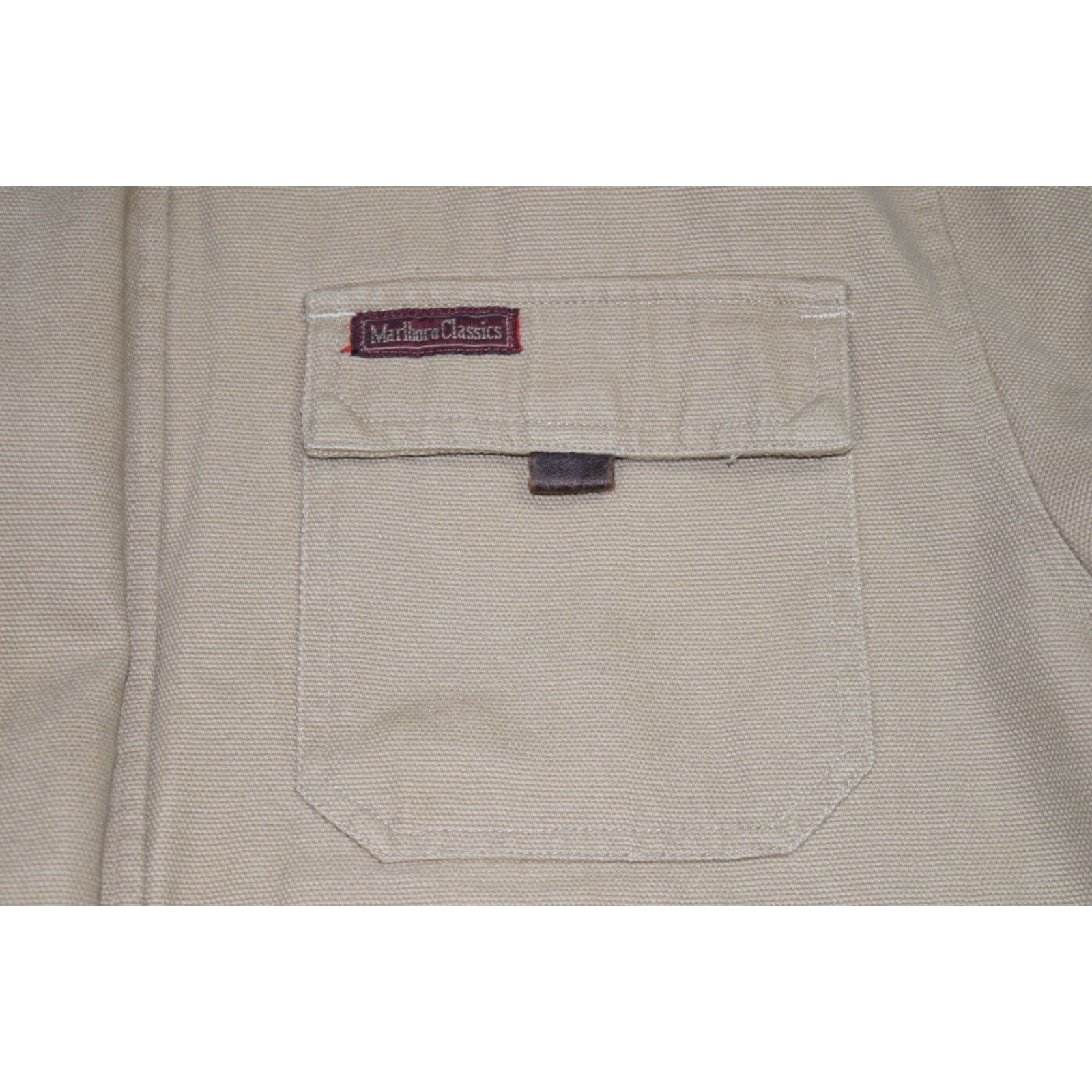 VINTAGE Marlboro Classics Canvas Work Jacket Khaki Plaid Lined Full Zip XL 90s Mens