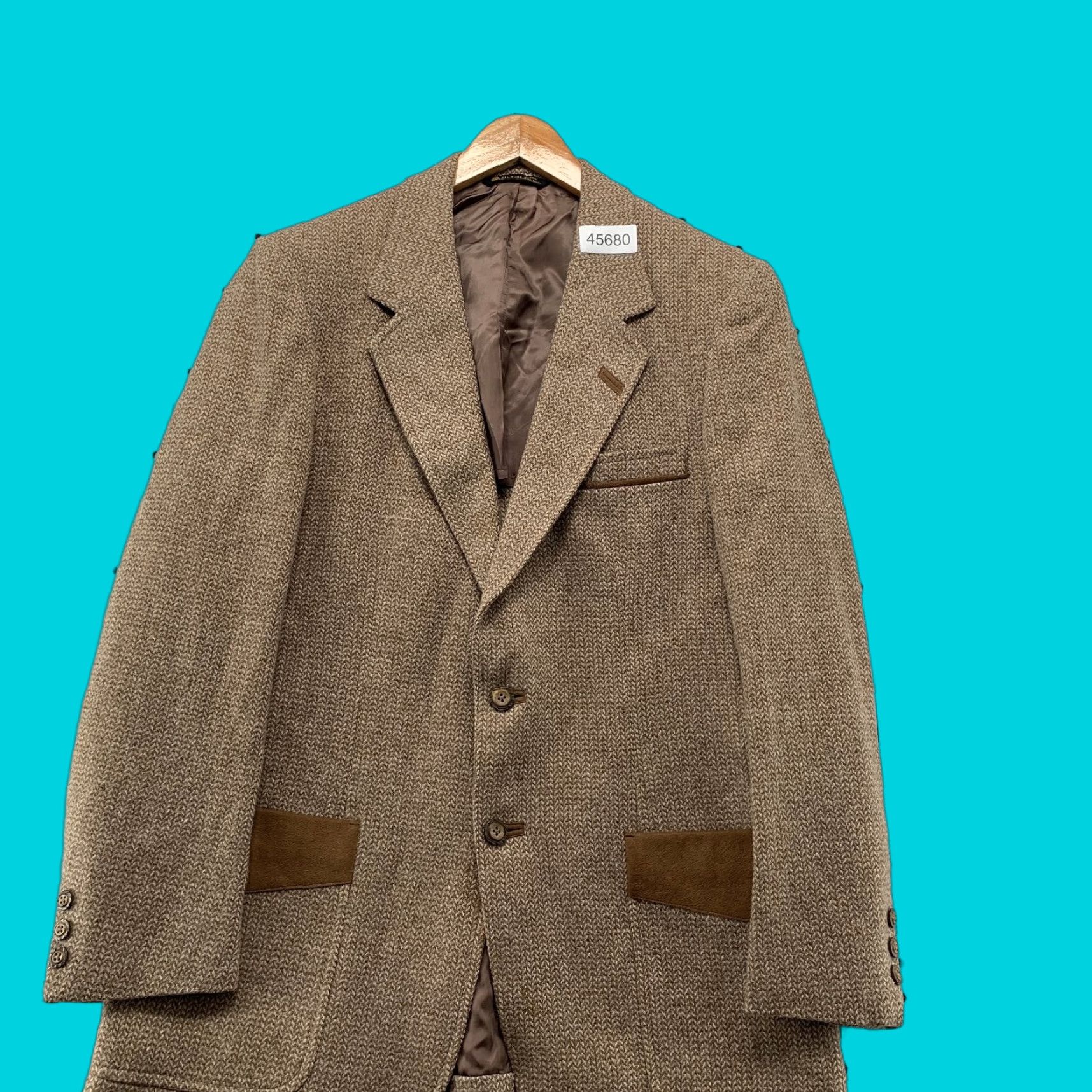 Vintage VINTAGE Whitehouse & Hardy Blazer Mens 38 Tweed Wool Brown USA Leather Pocket Flap 60s 70s Size 38R - 1 Thumbnail