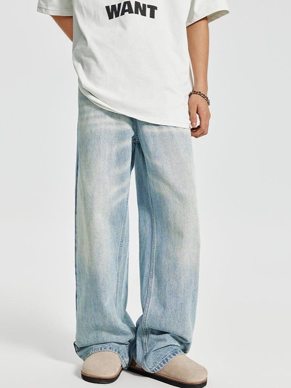 Japanese Brand Men's Clean-Fit Straight-Leg Washed & Distressed Jeans Size US 32 / EU 48 - 3 Thumbnail