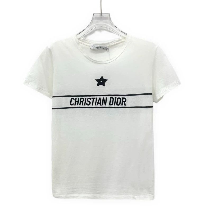 Dior White logo letter print cotton round-neck short-sleev