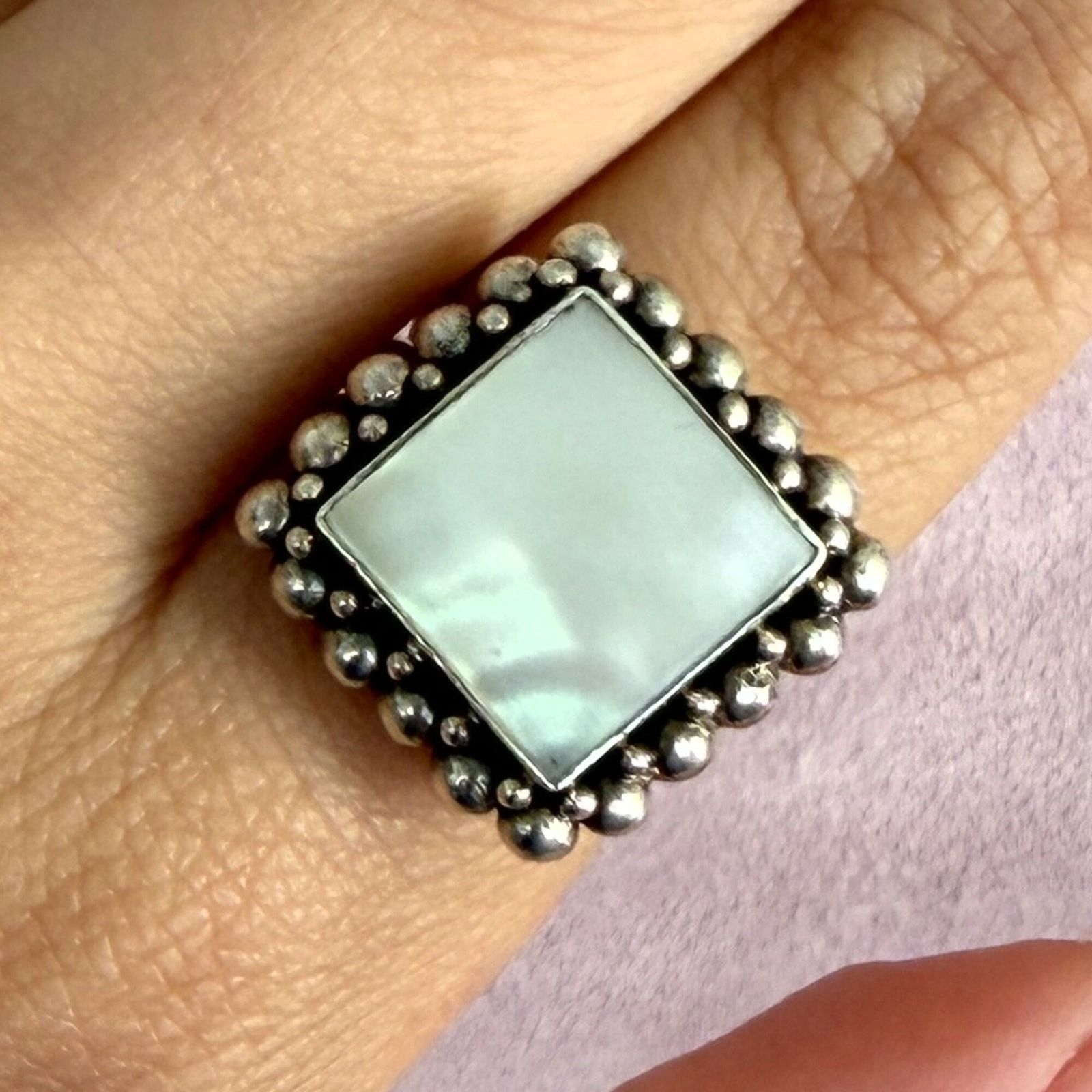 Sterling Silver sterling silver beaded mother of pearl square ring size 8.5 Size ONE SIZE - 1 Thumbnail