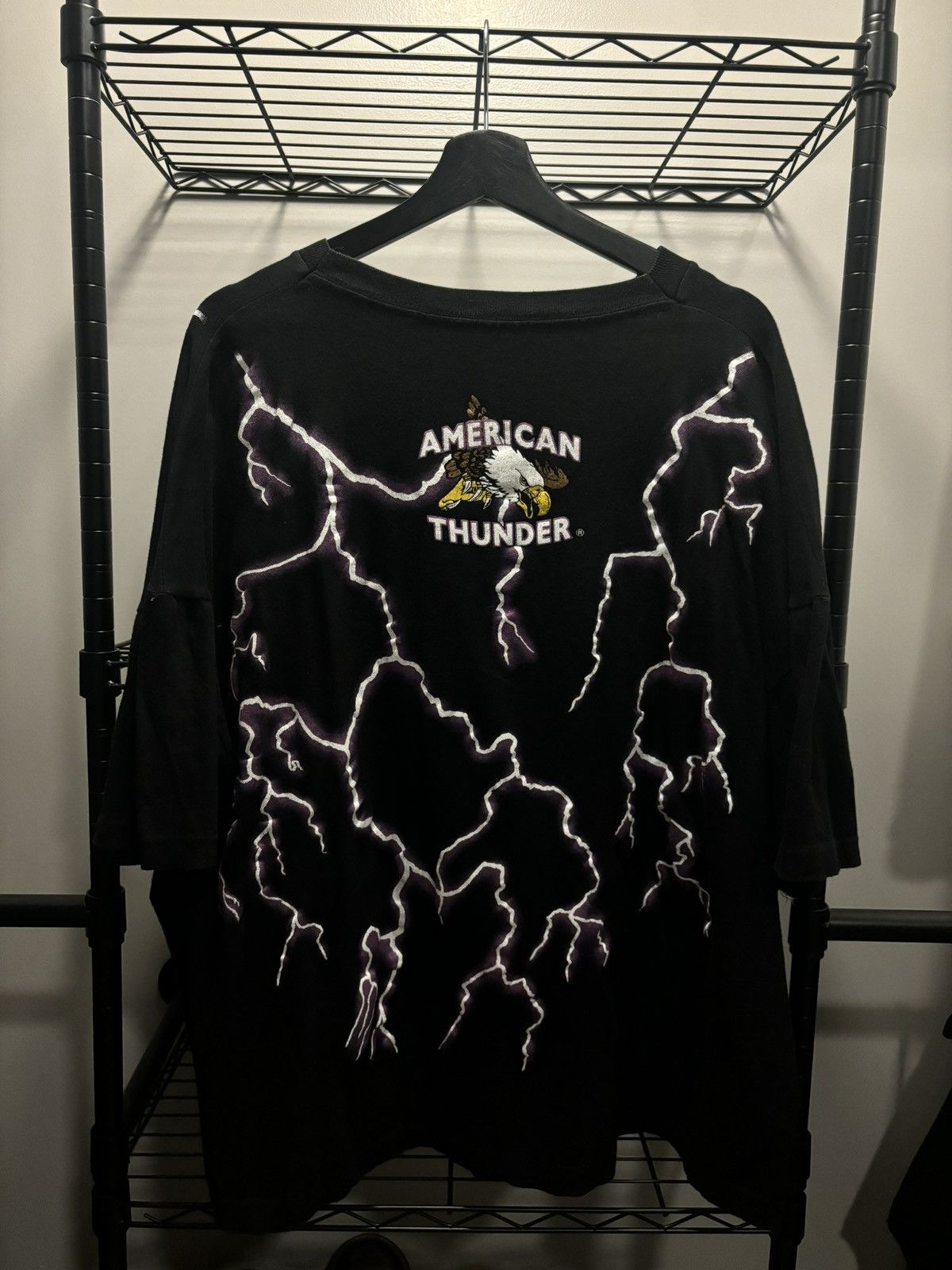 Vintage Vintage 90s American Thunder AOP Graphic Tee Size US XXL / EU 58 / 5 - 2 Thumbnail