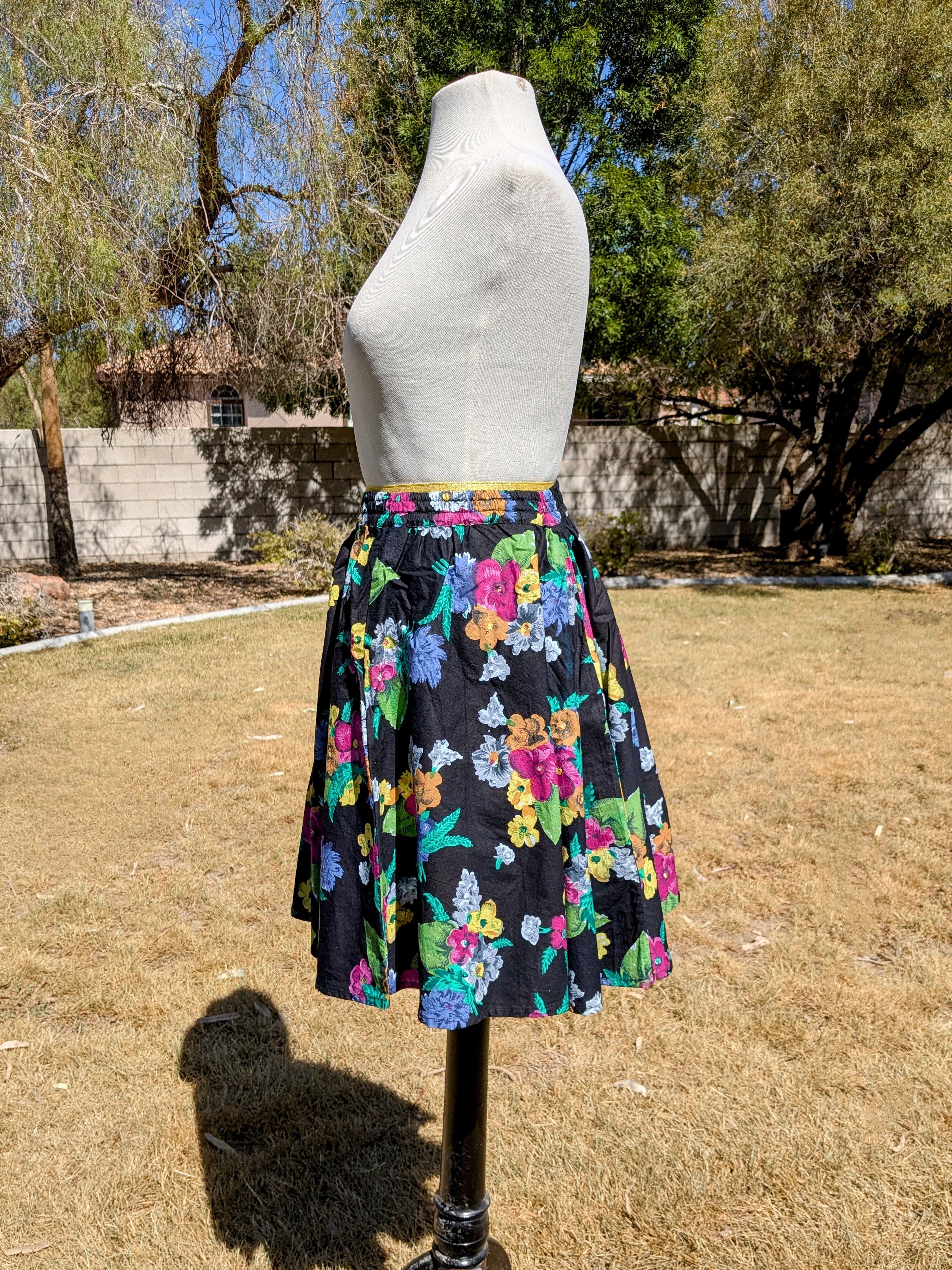 Designer Floral Elastic Waist VTG 1980's Little Sister Skirt Size 24" / US 00 / IT 34 - 3 Thumbnail