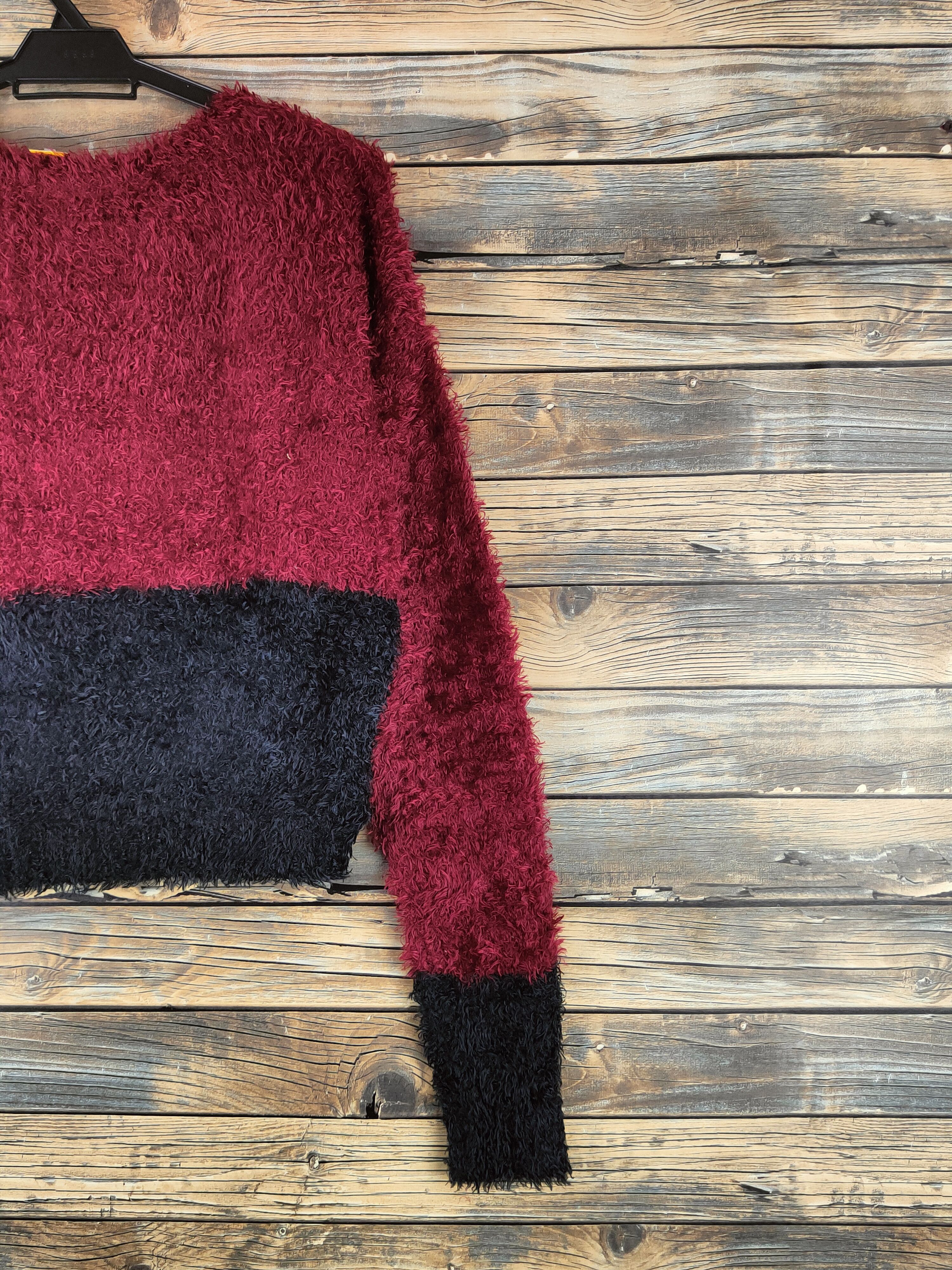 Japanese Brand DL Ingni Maroon Black Fur Mohair Knitwear Crop Tops #46-441 Size L / US 10 / IT 46 - 9 Thumbnail