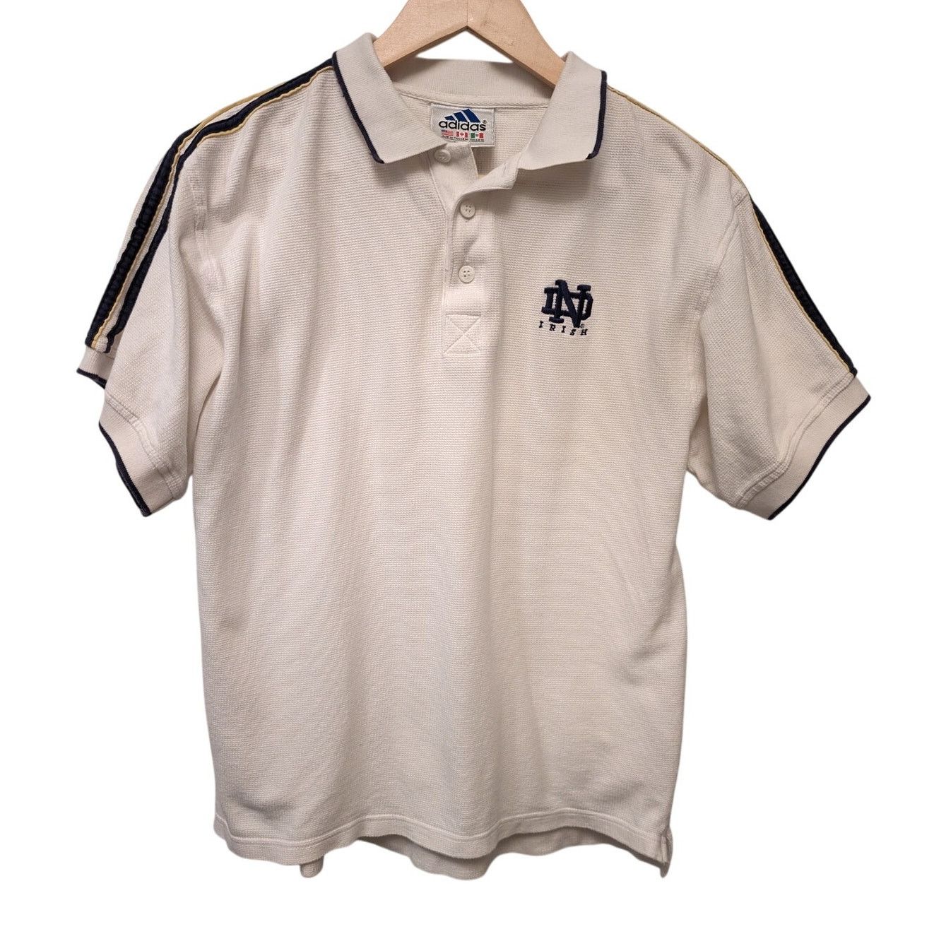 Adidas Vintage Adidas Notre Dame Irish Polo Shirt White Stripe Size US M / EU 48-50 / 2 - 1 Thumbnail