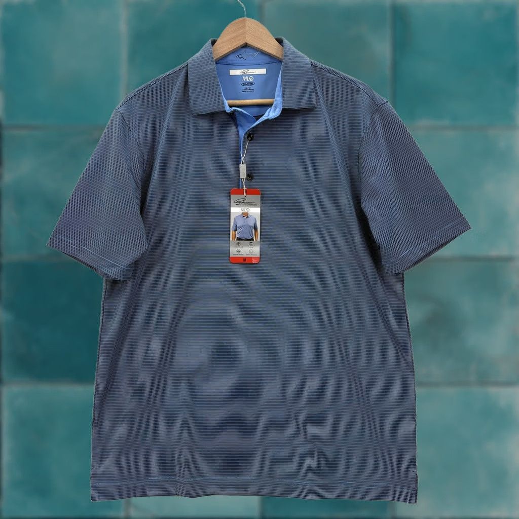 Vintage Greg Norman Polo Shirt Mens M Blue Stripe ML75 PlayDry UPF 50+ NWT Polo Shirt Size US M / EU 48-50 / 2 - 1 Thumbnail