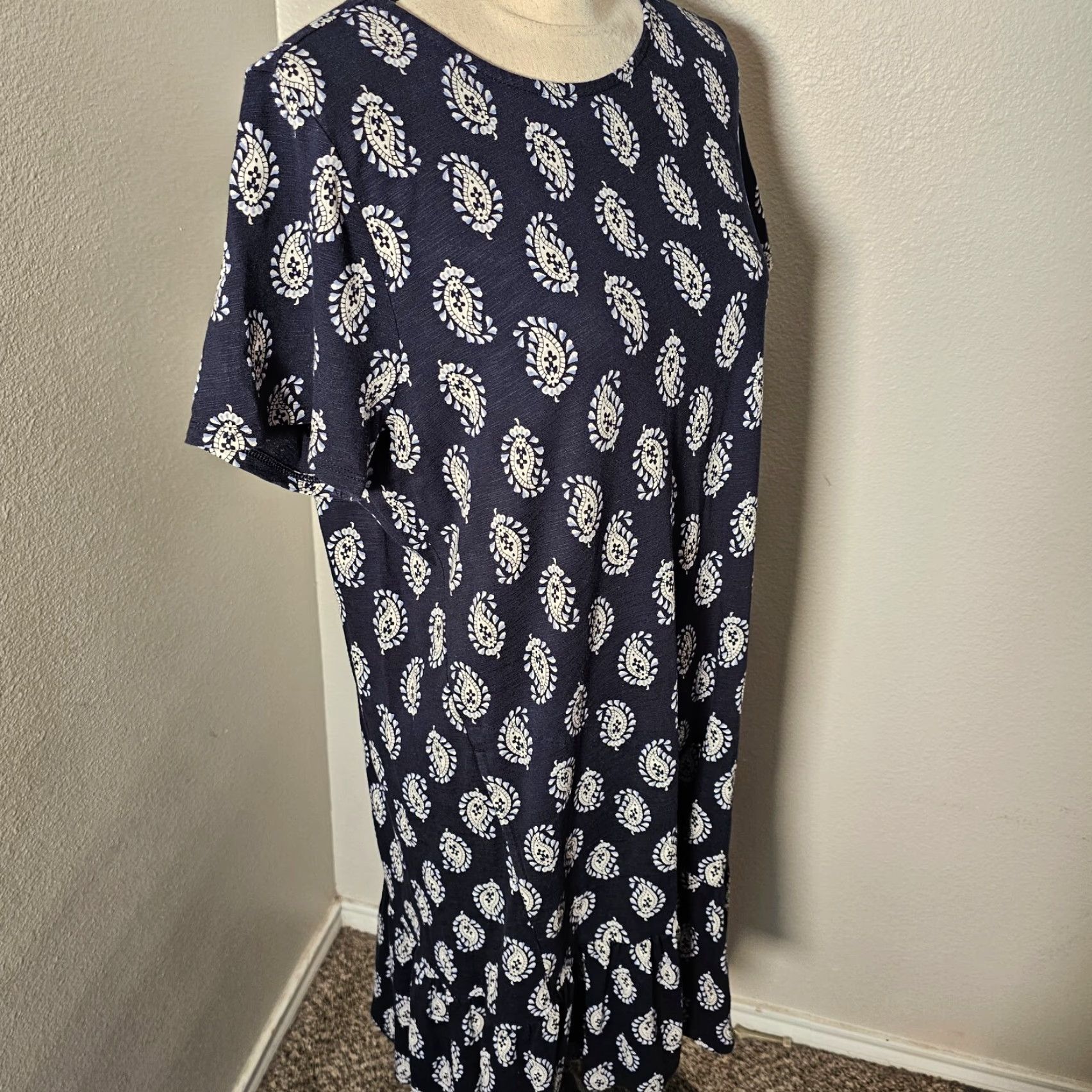 J. Jill VINTAGE J. Jill Cotton Blend Shirt Dress Women Medium Navy Blue Paisley Casual Pockets 90s Size M / US 6-8 / IT 42-44 - 4 Thumbnail