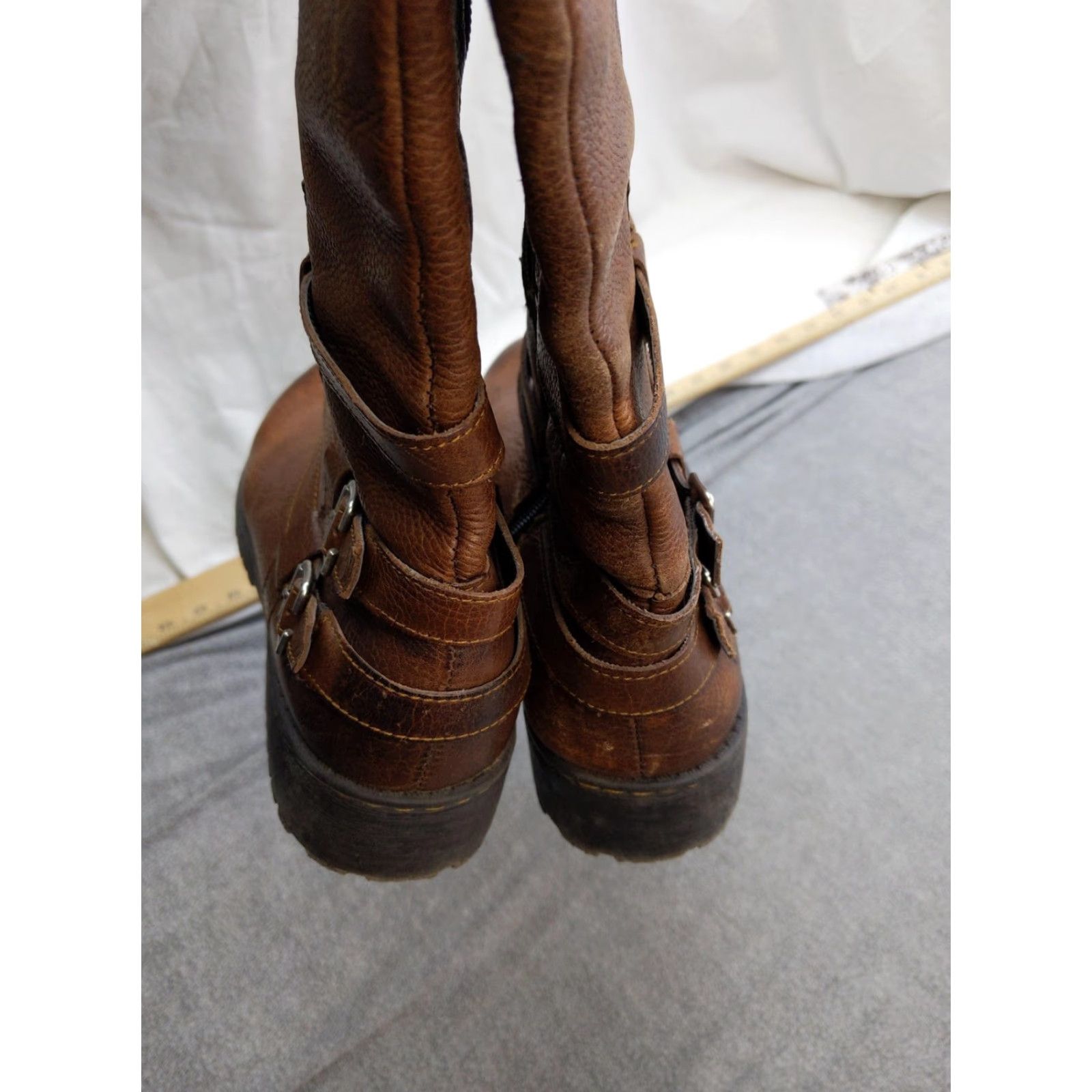 Vintage B.o.c Boots Womens Size 9 40.5 Brown Leather Knee High Biker Buckle Zip Lug Sole Size US 9 / IT 39 - 5 Thumbnail