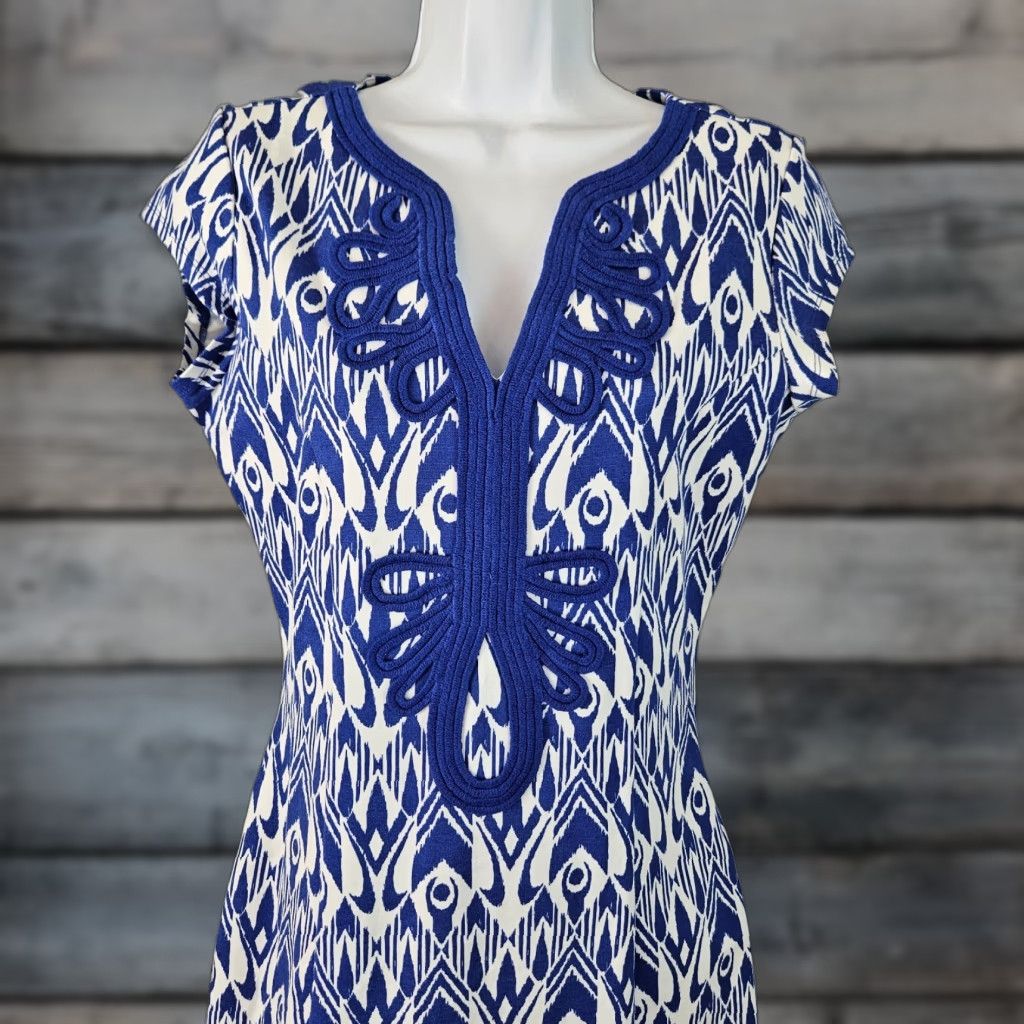 Vintage VINTAGE Hatley Dress Hatley Womens Dress Small Blue White Short Sleeve Exposed Zipper Cotton Blend Knee Length Womens Size 28" / US 6 / IT 42 - 1 Thumbnail