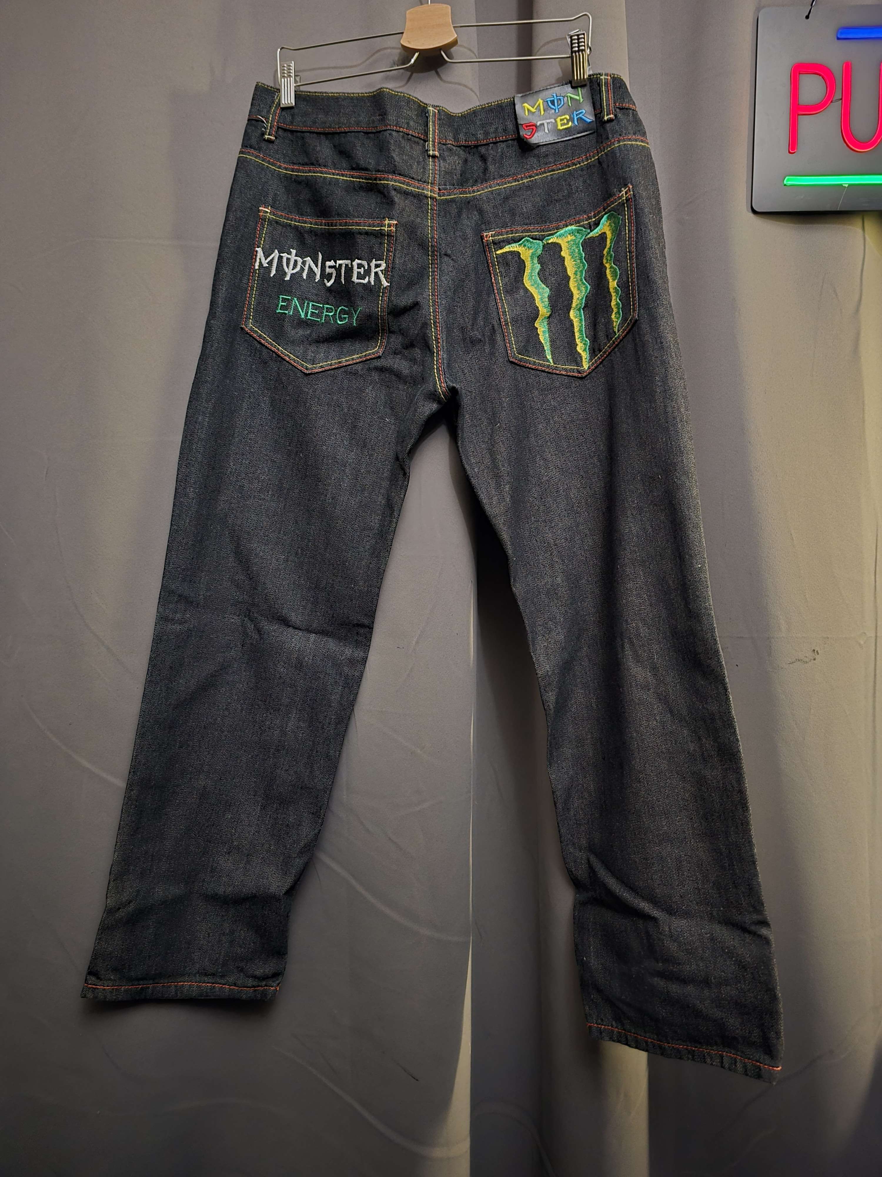 Other Monster Energy Embroidered Painted Denim Jeans y2k emo core Size US 38 / EU 54 - 2 Thumbnail
