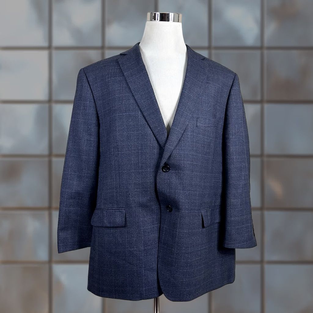 Pronto Uomo Pronto Uomo 52R Sport Coat Wool Blend Blue Plaid Two Button Double Vented Size US XS / EU 42 / 0 - 1 Thumbnail