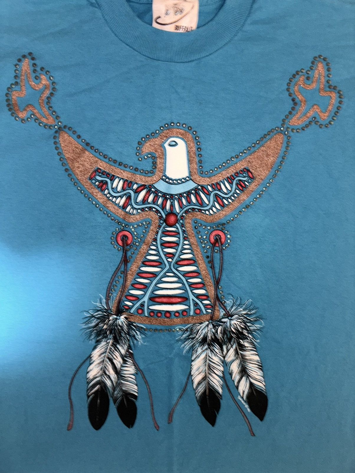 Fruit Of The Loom × Vintage Vintage 1995 Native American Indian T Shirt Size M Blue Size US M / EU 48-50 / 2 - 2 Thumbnail