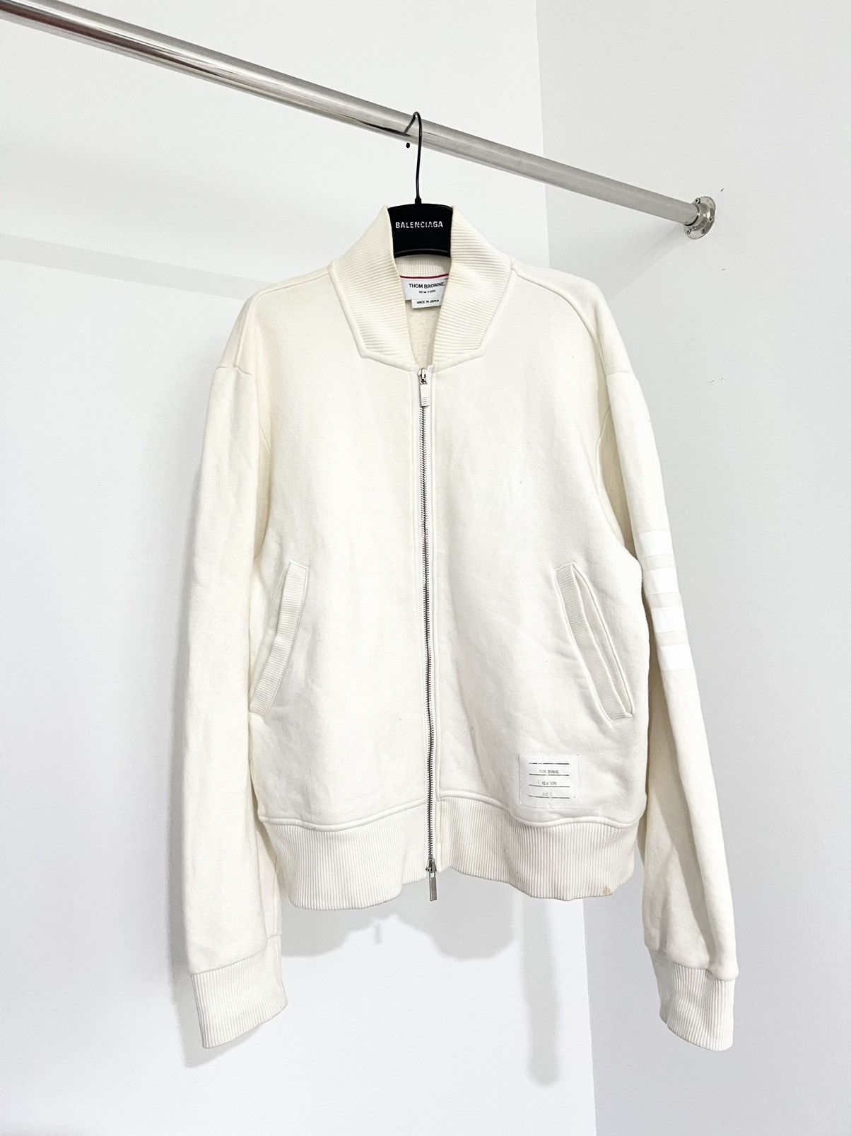 image of Thom Browne 4 Bar Zip Up Jacket in White, Men's (Size Small)