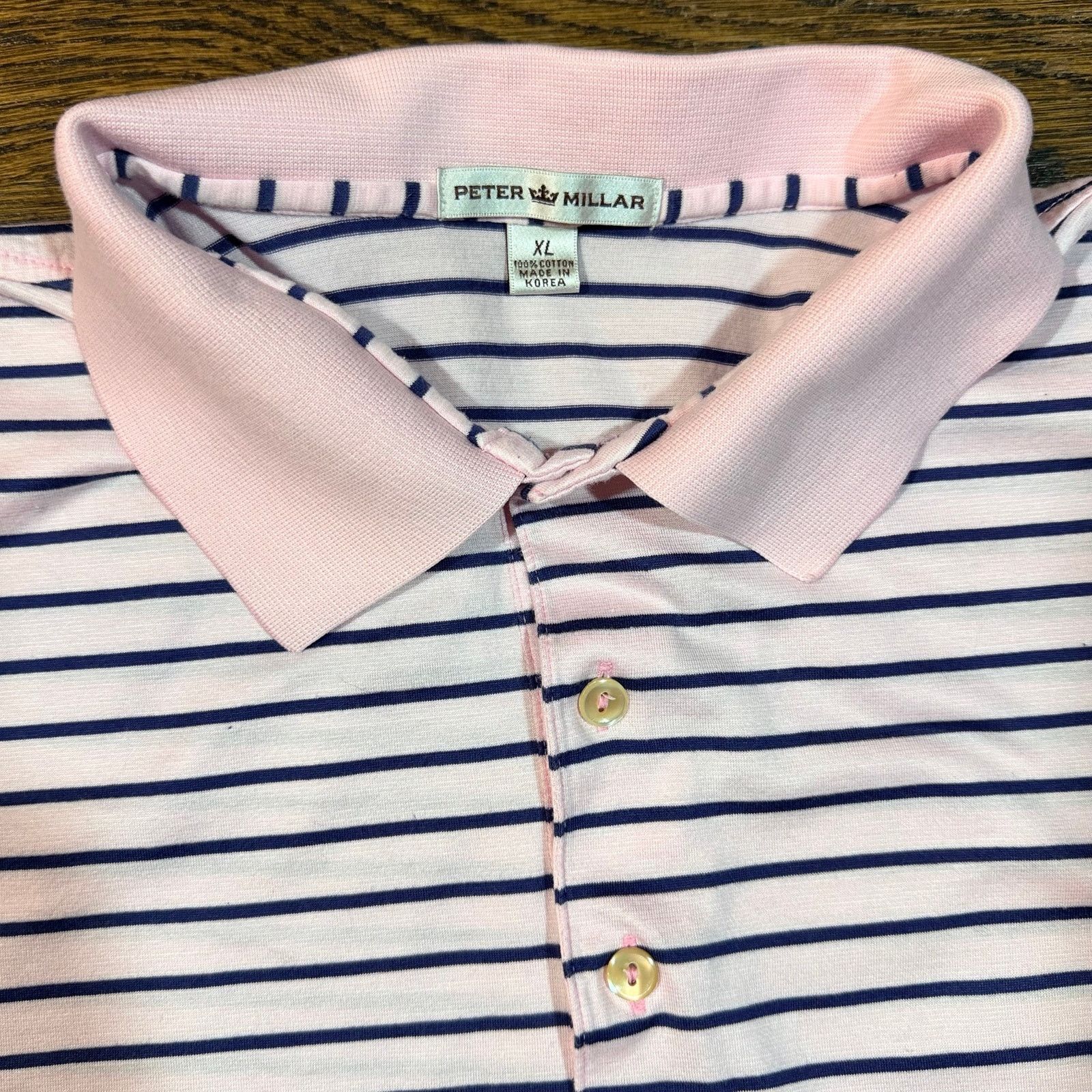 Peter Millar Peter Millar XL Short Sleeve Striped Golf Polo Pink & Navy Size US XXL / EU 58 / 5 - 2 Thumbnail