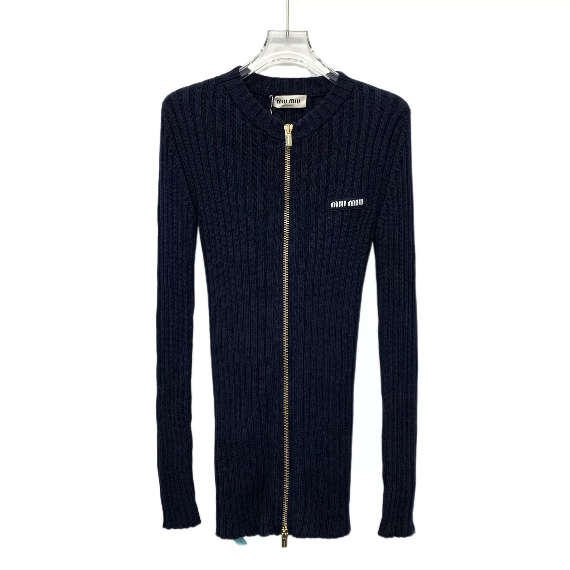 Miu Miu Miu Miu Dark Blue Logo Knit Zip Top Size US XS / EU 42 / 0 - 1 Thumbnail