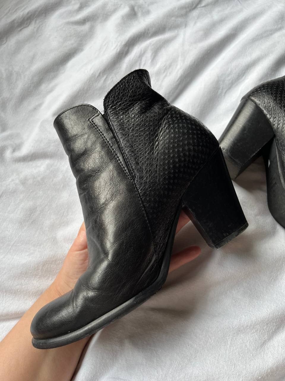 Other Wonders Spain black snake-embosed leather booties on heels Size US 6 / IT 36 - 2 Thumbnail