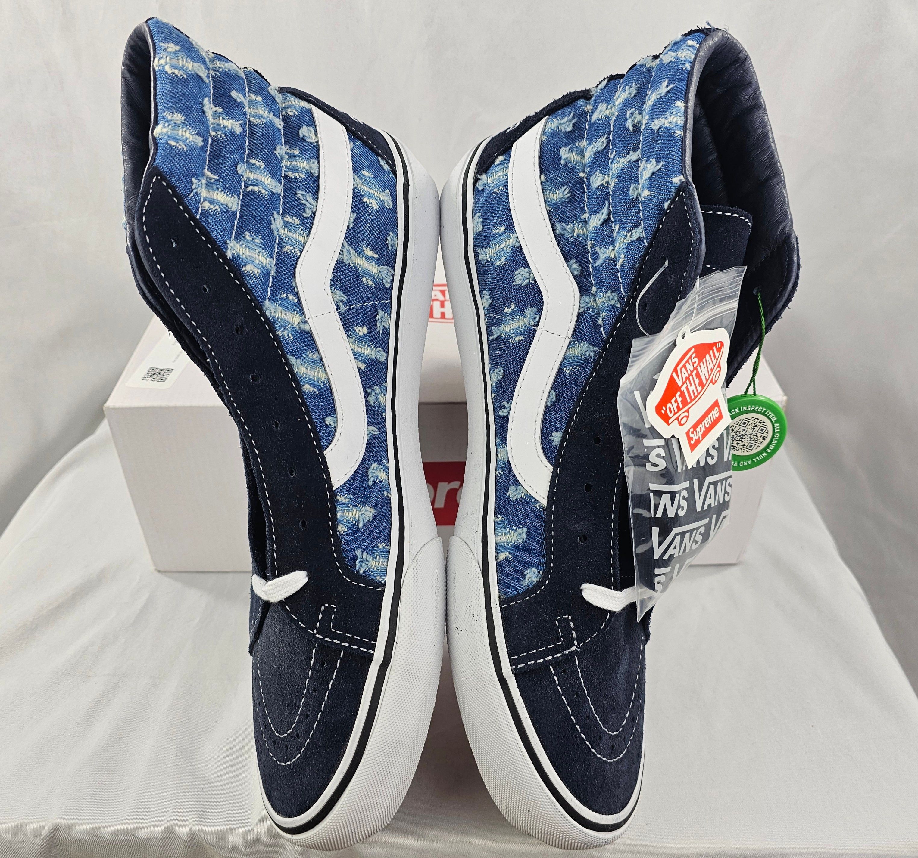 Supreme × Vans Supreme x VANS Sk8 - High Blue Hole Punch Denim Men's NEW Size US 13 / EU 46 - 5 Thumbnail