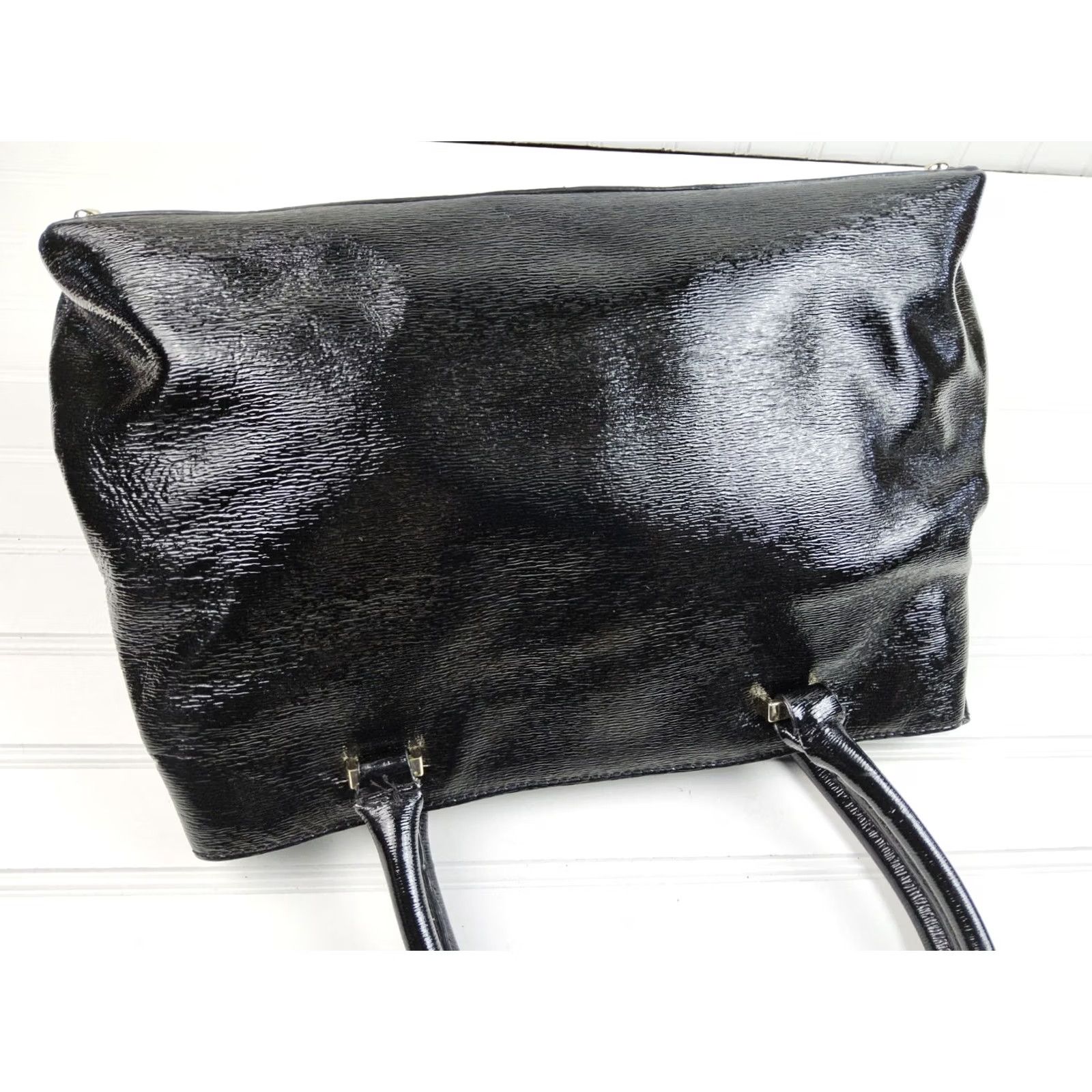 Vintage kate spade new york Patent Double Handle Satchel Shoulder Handbag Purse Women Black patent finish bag Size ONE SIZE - 5 Thumbnail
