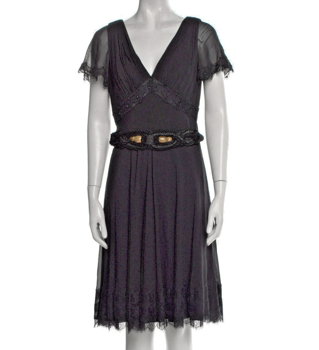 Badgley Mischka Black Silk Dress – Size 6 – Lace & Beaded –