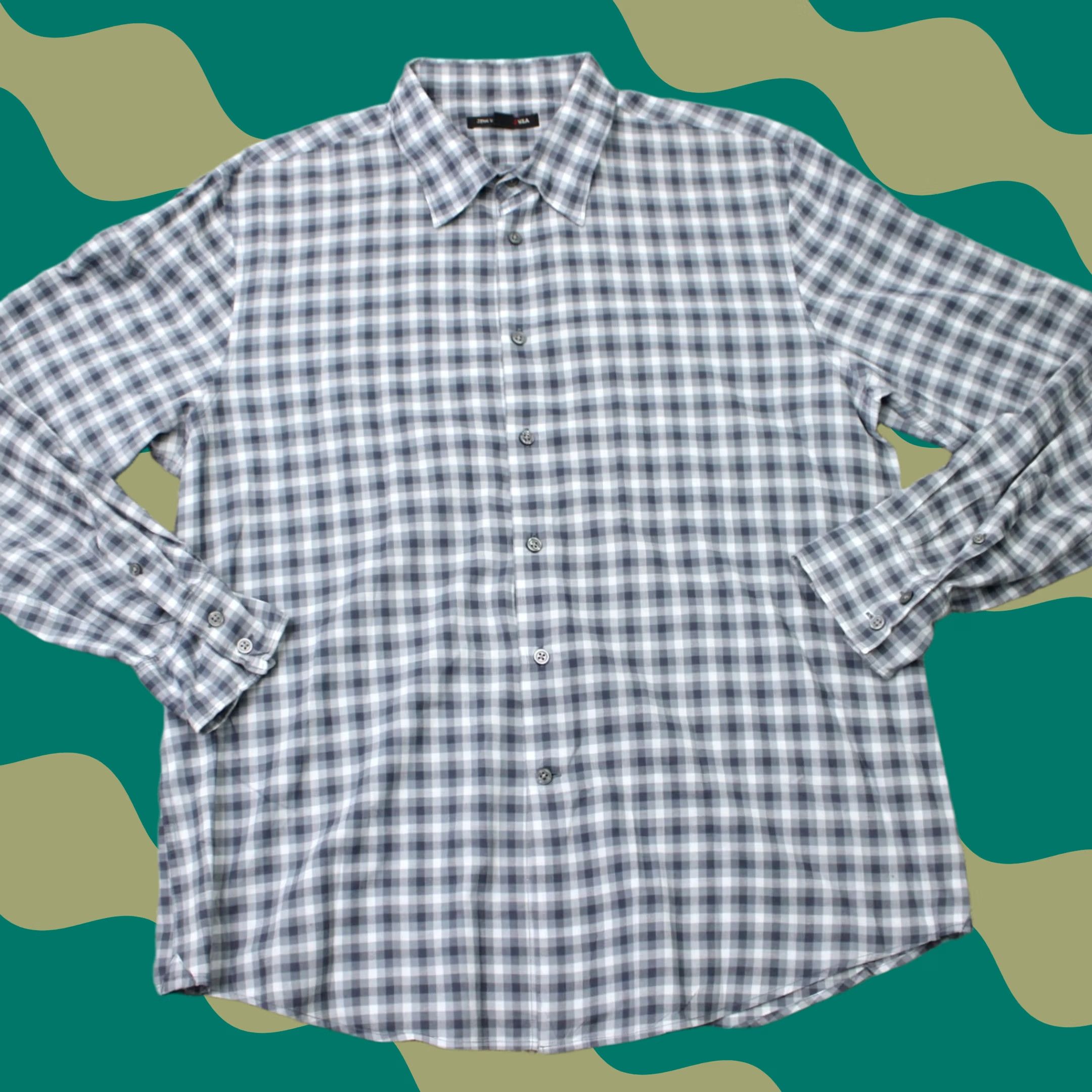 John Varvatos John Varvatos Shirt Men XL Gray Plaid Button-Down Collared 100% Cotton L/S Regular Size US XL / EU 56 / 4 - 1 Thumbnail