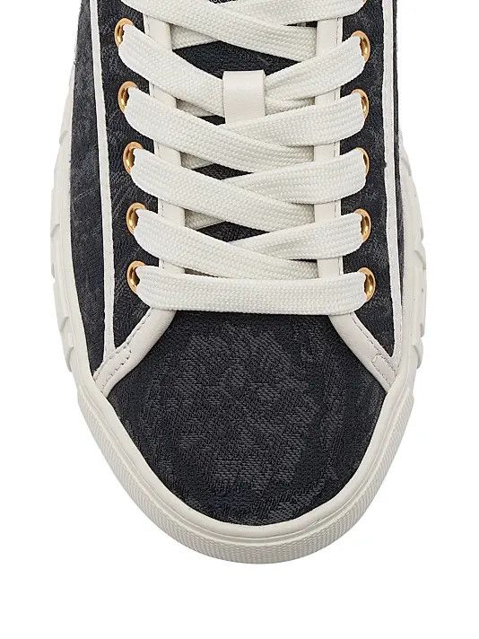 Versace os11x0326 Jacquard Leather-Trimmed Sneakers in Black/White Size US 7 / EU 40 - 3 Thumbnail