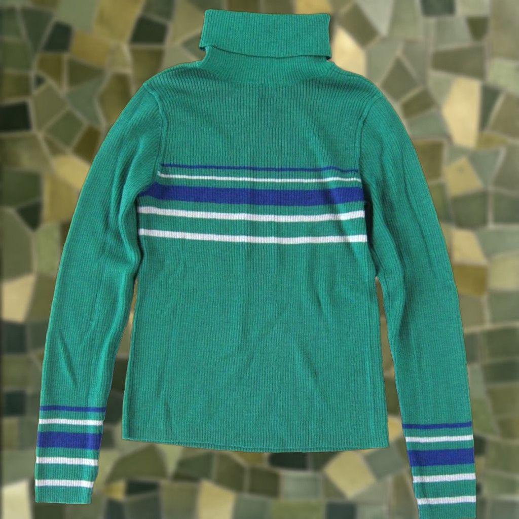 Free People Sweater Women L Green Wool Ribbed Turtleneck Pullover Long Sleeve Knit