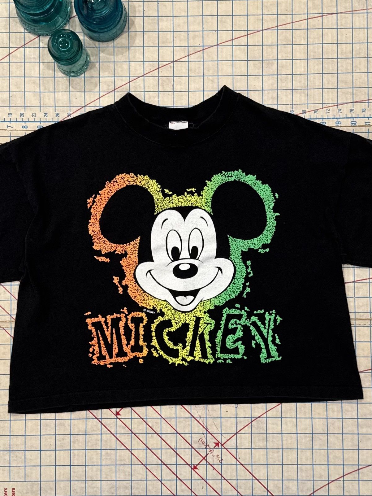 Disney Vintage Disney Wear Mickey Neon Cropped Style Tee Black OSFA Size US L / EU 52-54 / 3 - 3 Thumbnail