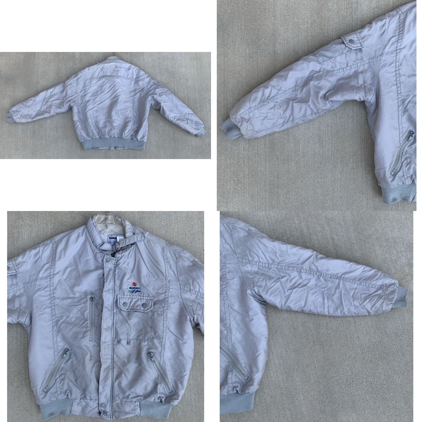 Vintage VINTAGE Swingster Jacket Motorcycle Jacket Mens L Gray Distressed Thrashed Distressed Racing Embroidered Logo Full Zip Notions As-Is Size US L / EU 52-54 / 3 - 9 Thumbnail