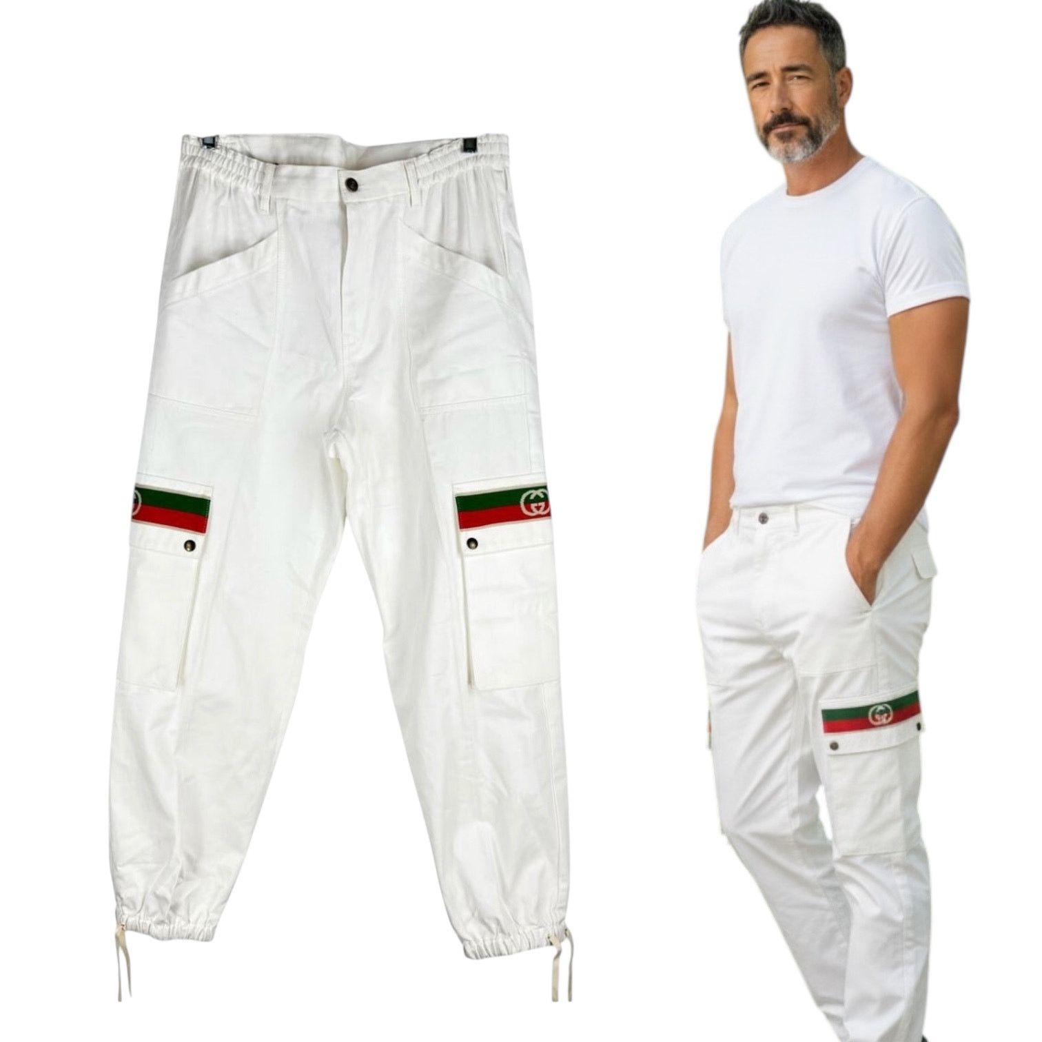 Gucci New Gucci Off White Canvas Pressed Cotton Cargo Pants 50 Size US 36 / EU 52 - 1 Thumbnail