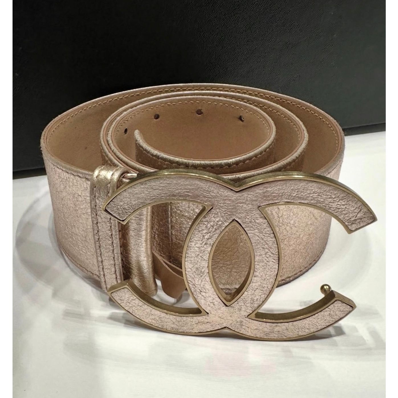 Chanel Pink Rose Leather Belt CC Logo Size 85 display picture 2
