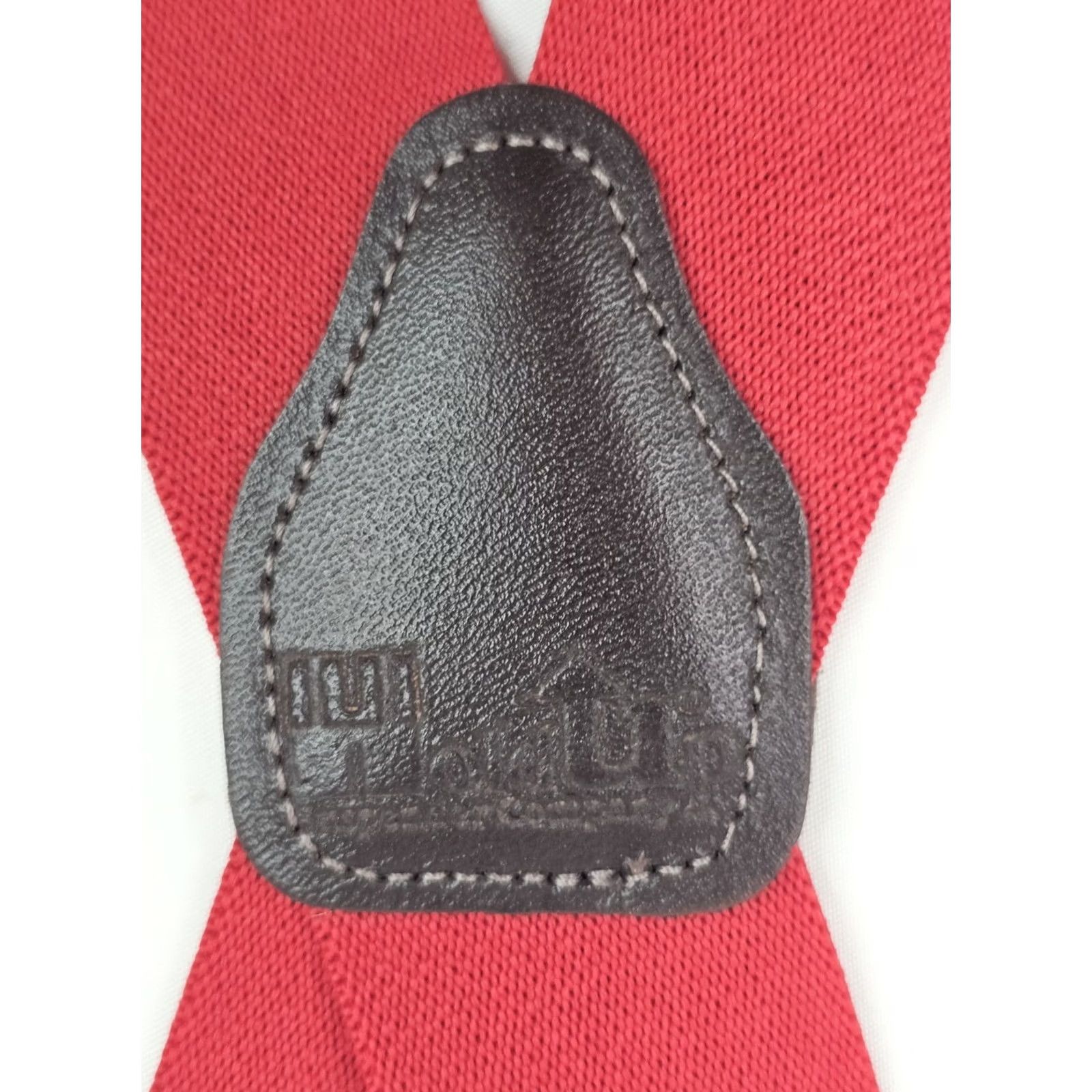 Vintage Hold Up Red Suspender Leather Elastic 1.5" W Y-Back Silver Clasp Mens Clip Vintage? No Size ONE SIZE - 2 Thumbnail